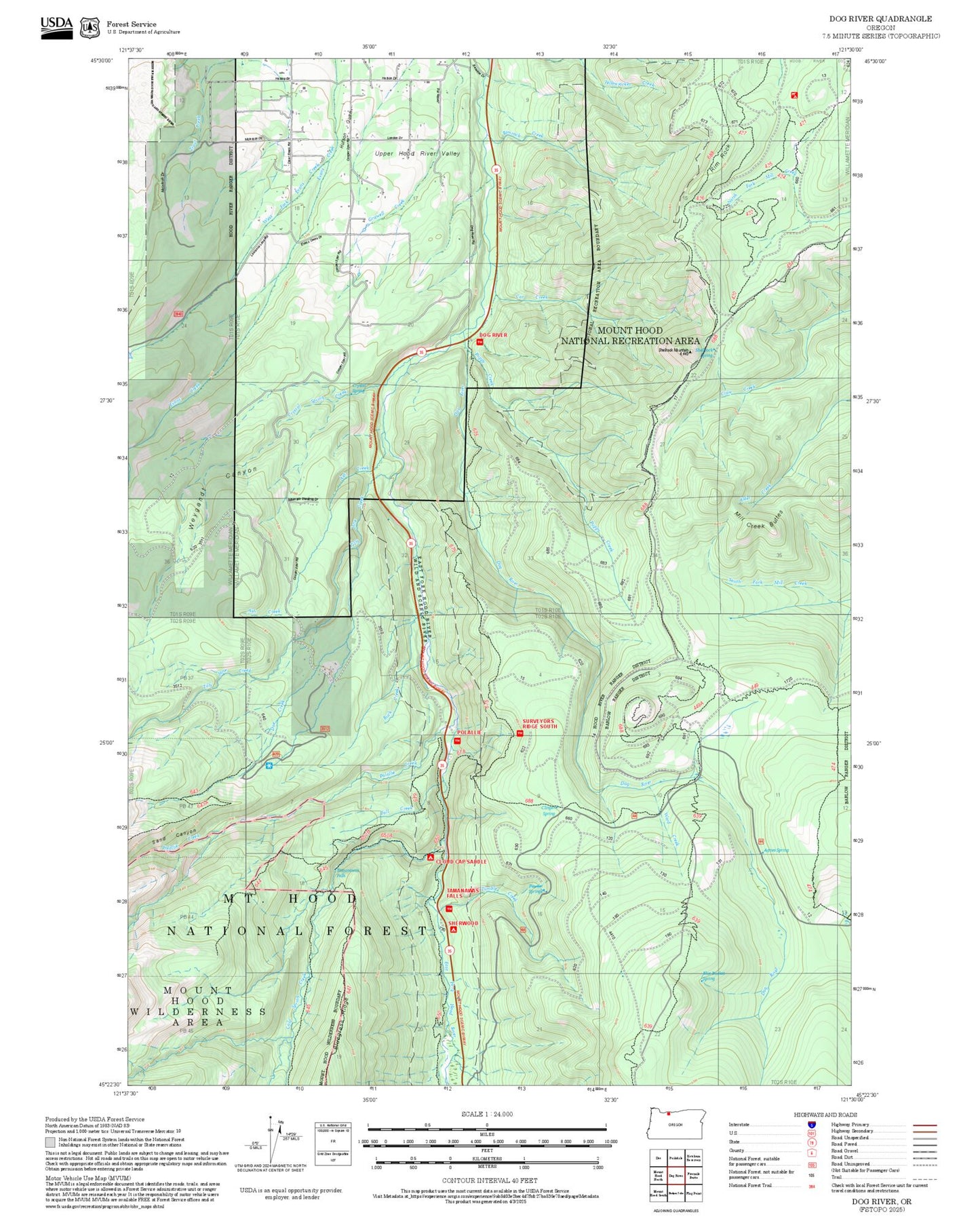 2025 Forest Service Topo Map of Dog River Oregon