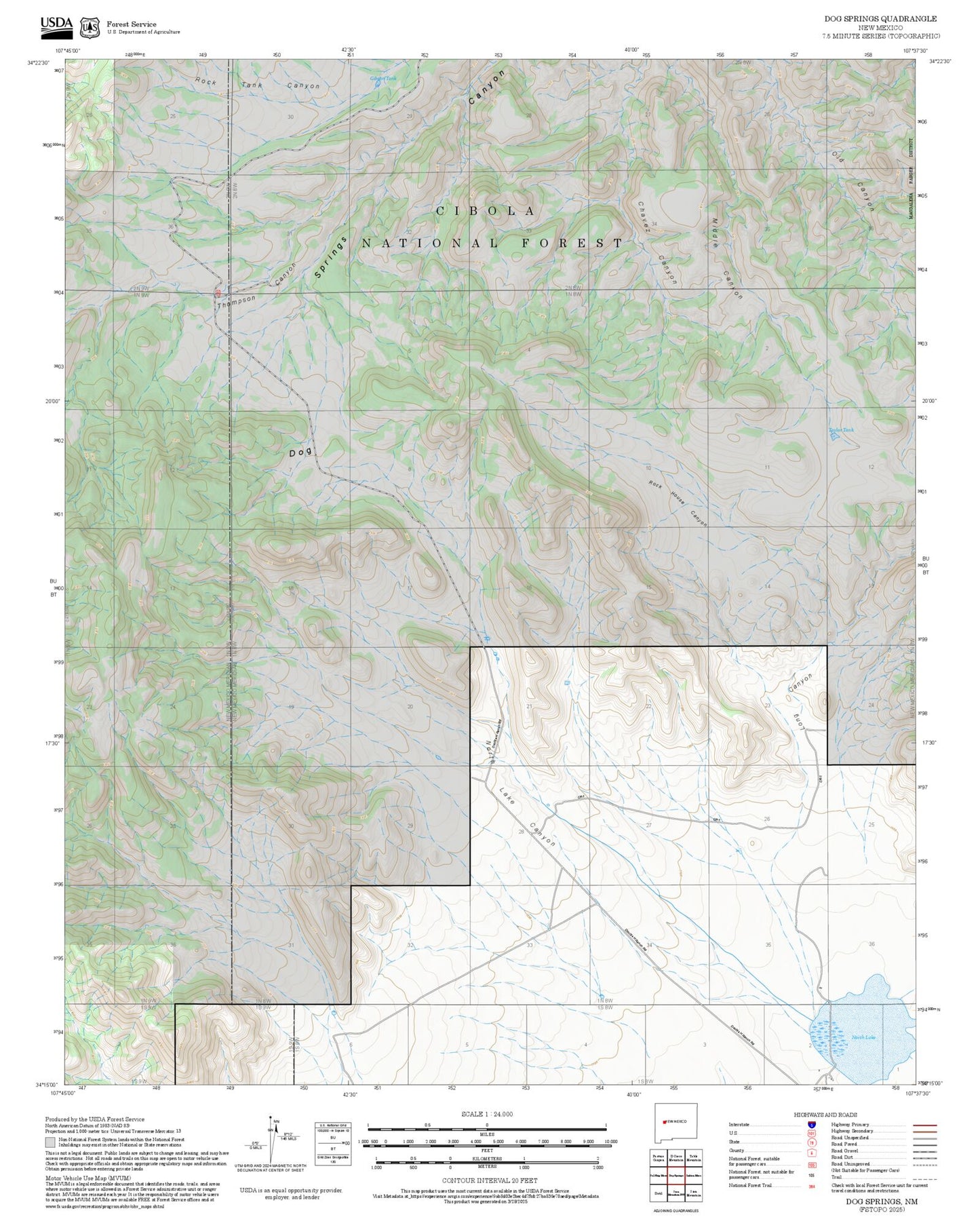 2025 Forest Service Topo Map of Dog Springs New Mexico