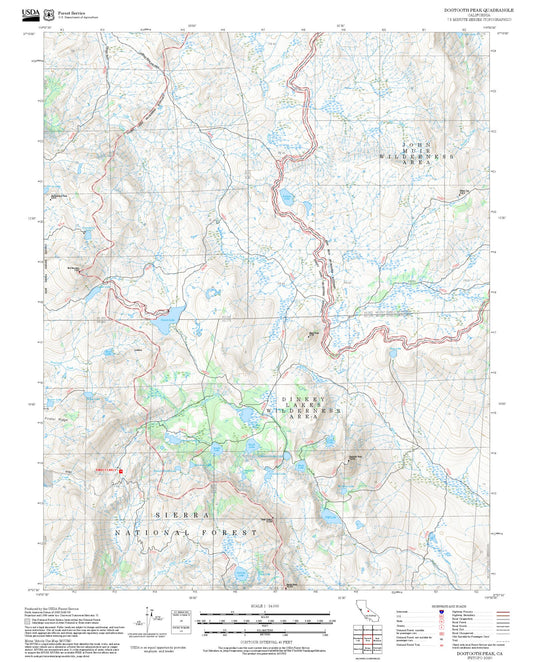 2025 Forest Service Topo Map of Dogtooth Peak California