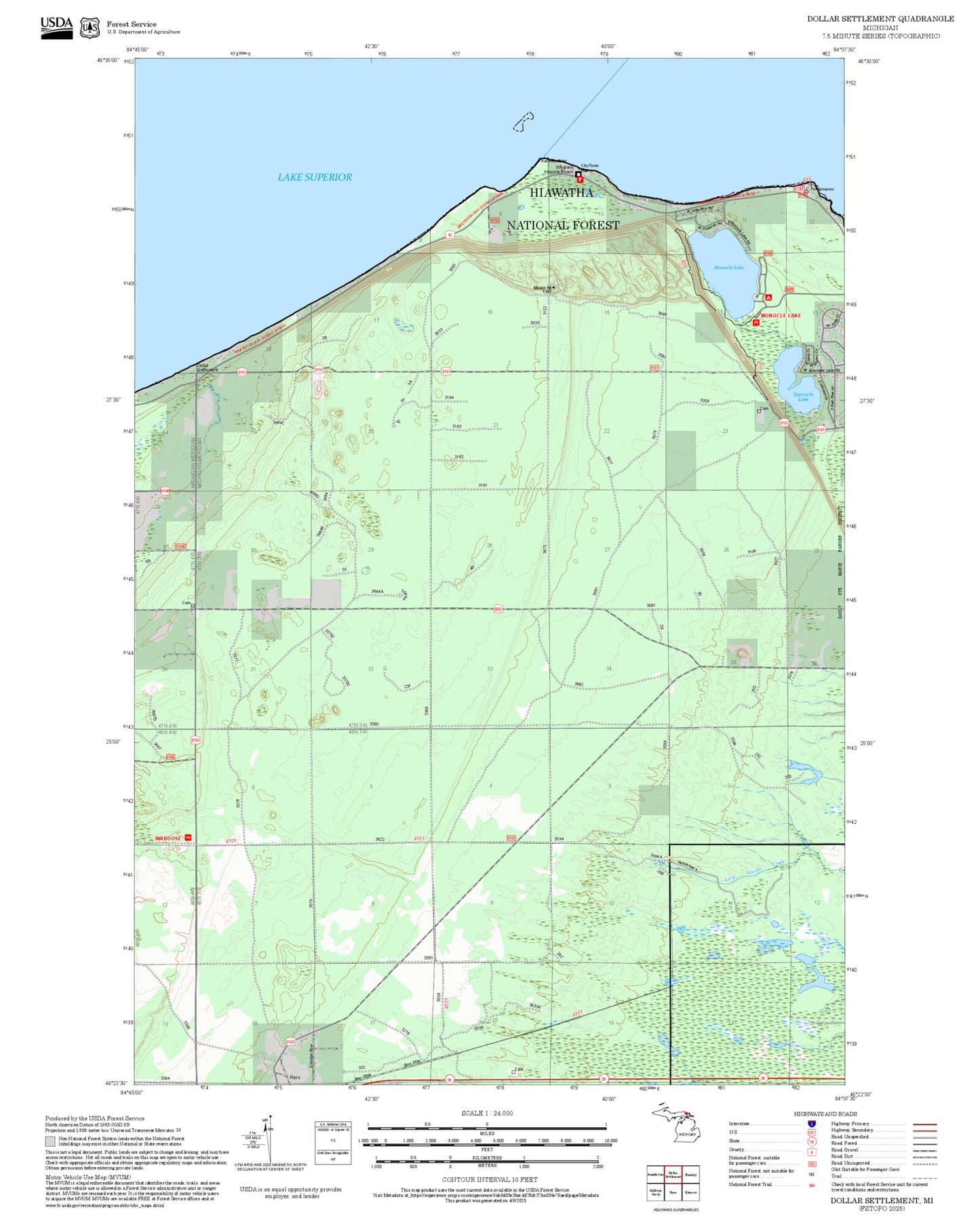 2025 Forest Service Topo Map of Dollar Settlement Michigan