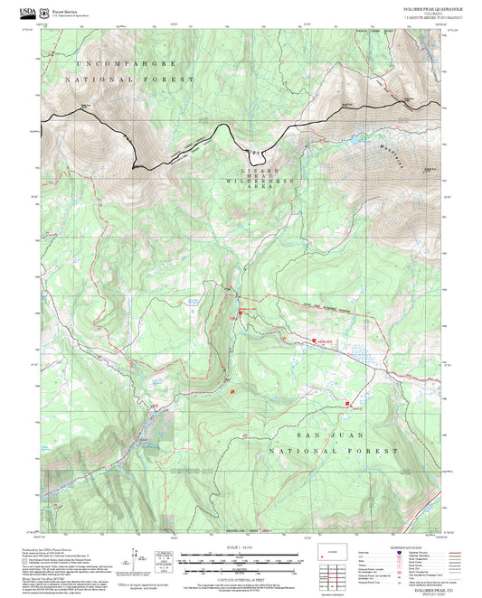 2025 Forest Service Topo Map of Dolores Peak Colorado