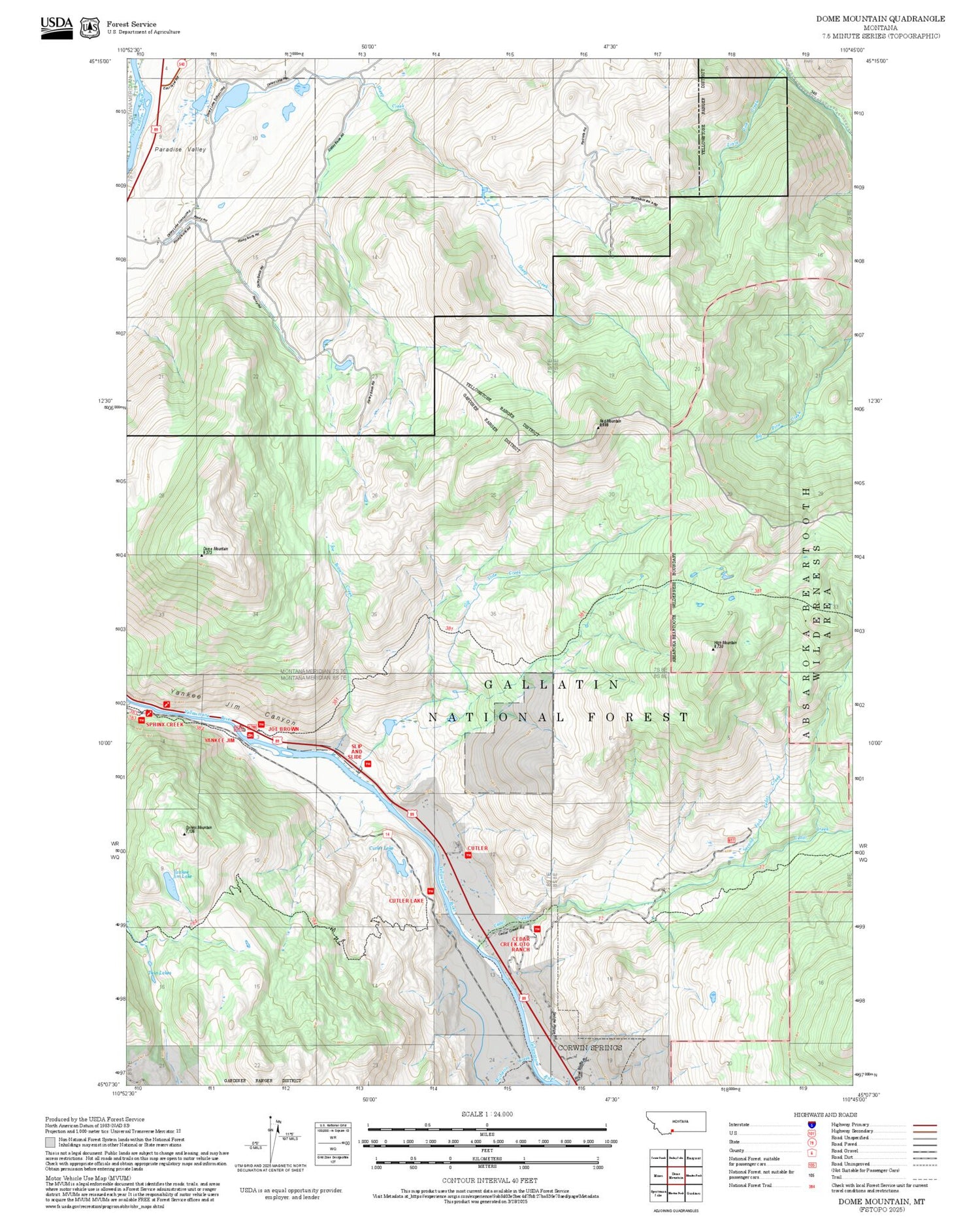 2025 Forest Service Topo Map of Dome Mountain Montana