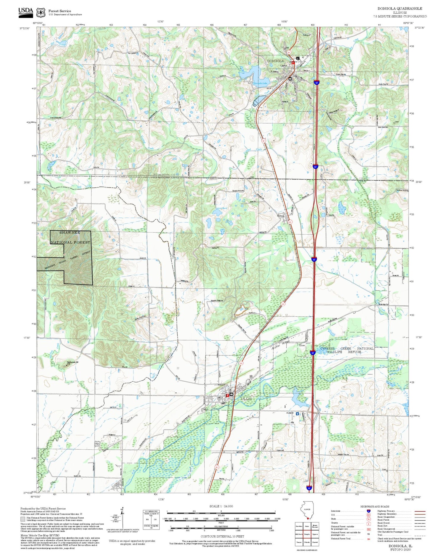 2025 Forest Service Topo Map of Dongola Illinois