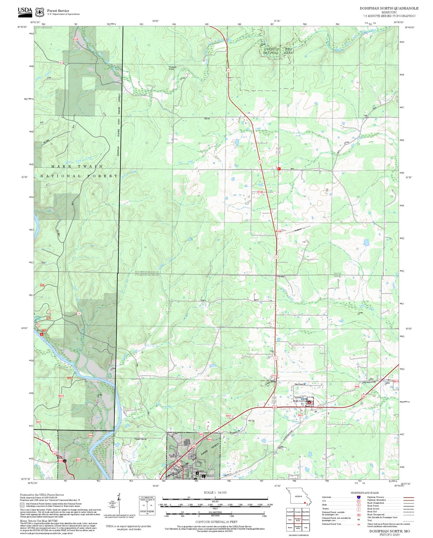 2025 Forest Service Topo Map of Doniphan North Missouri