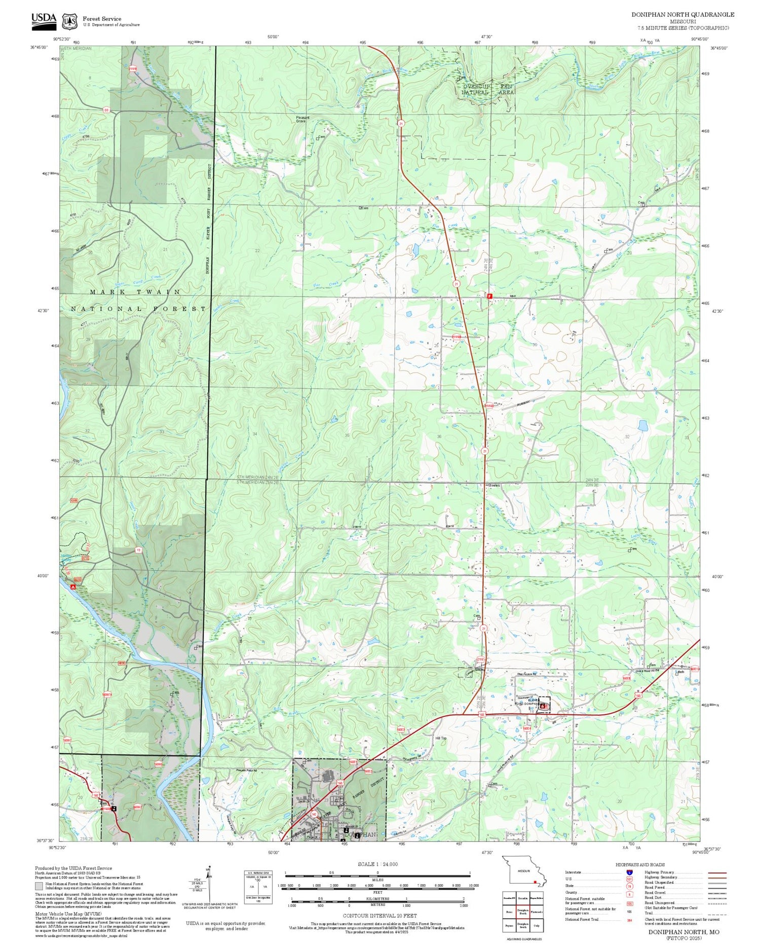 2025 Forest Service Topo Map of Doniphan North Missouri