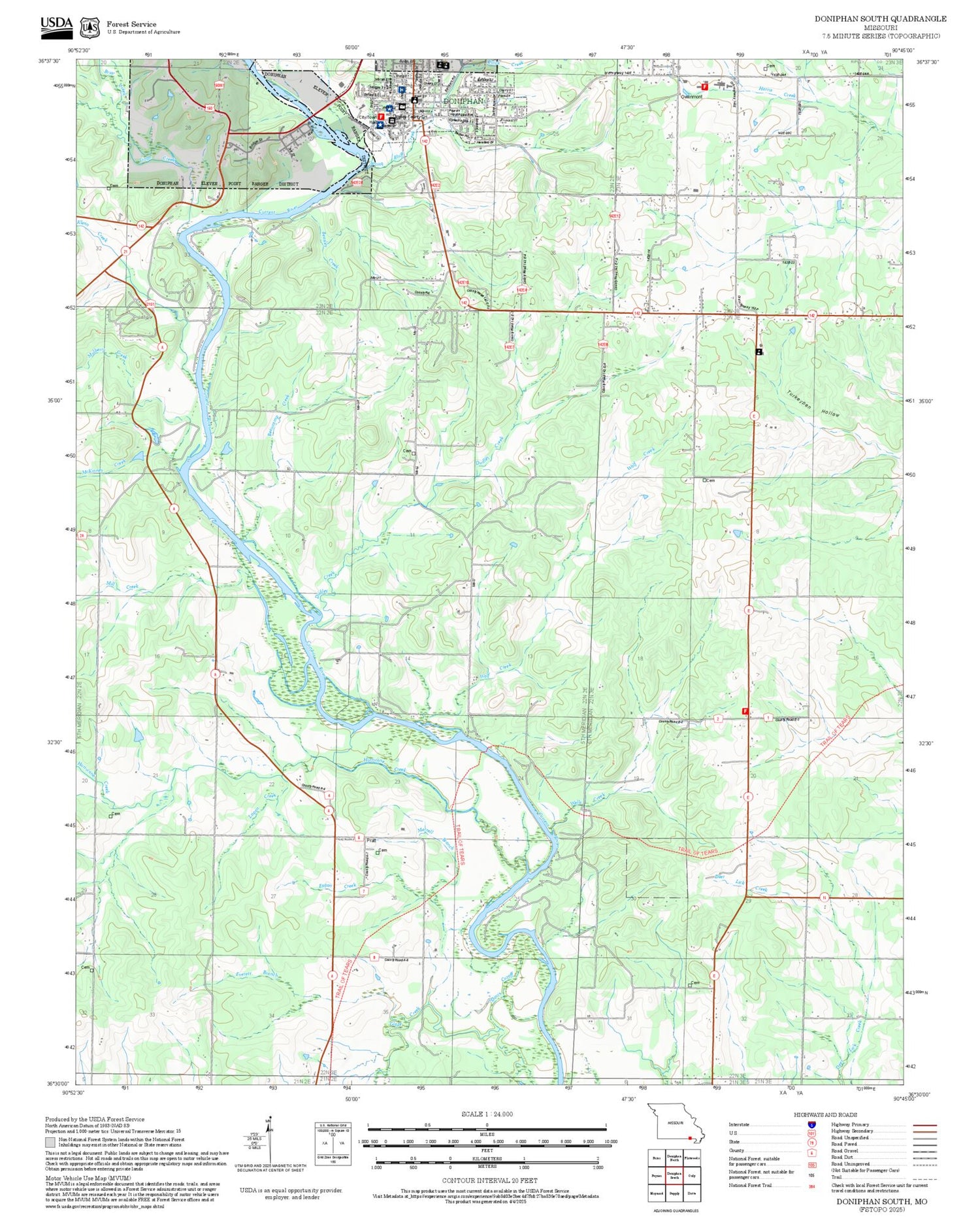 2025 Forest Service Topo Map of Doniphan South Missouri