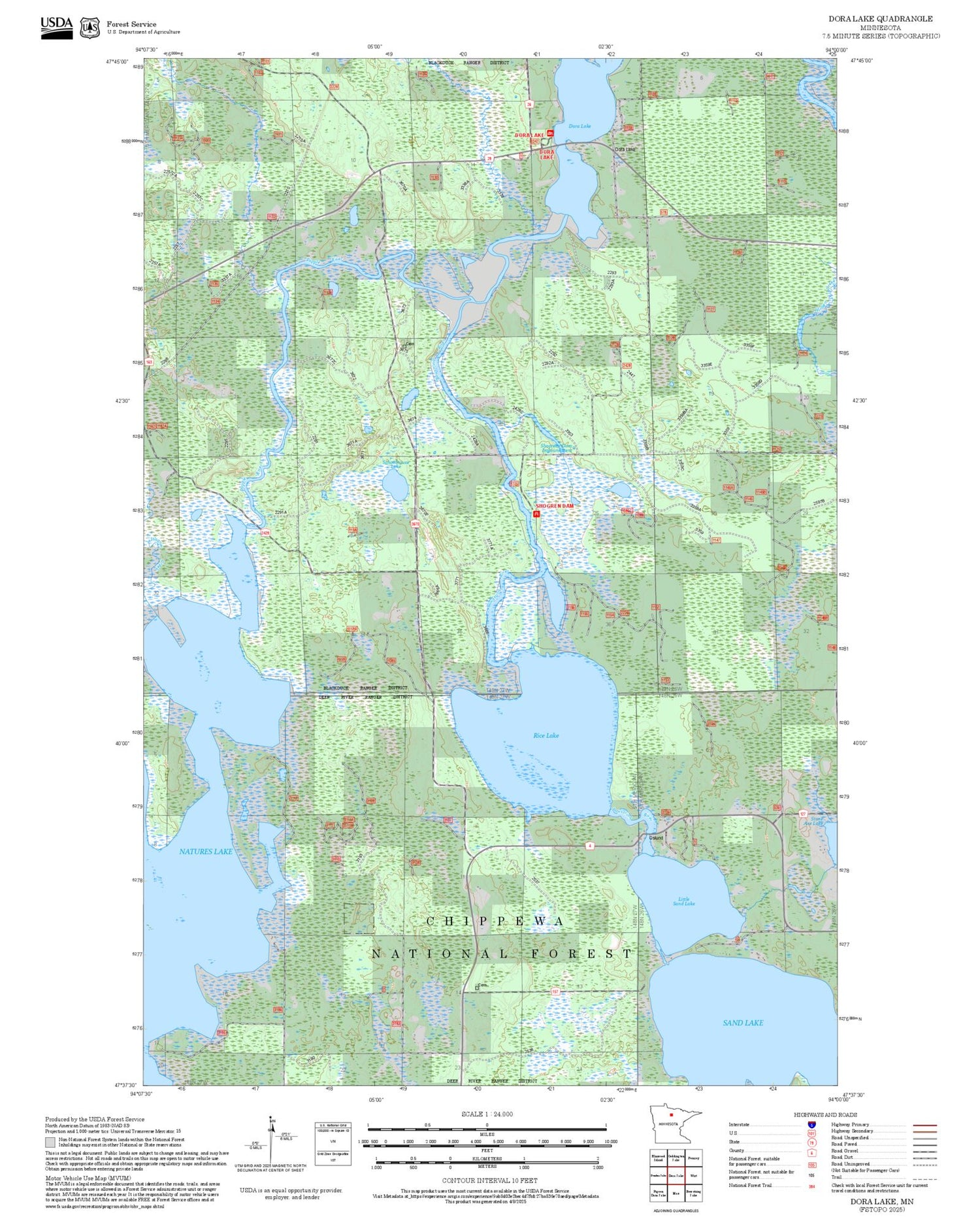 2025 Forest Service Topo Map of Dora Lake Minnesota