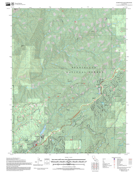 2025 Forest Service Topo Map of Dorrington California