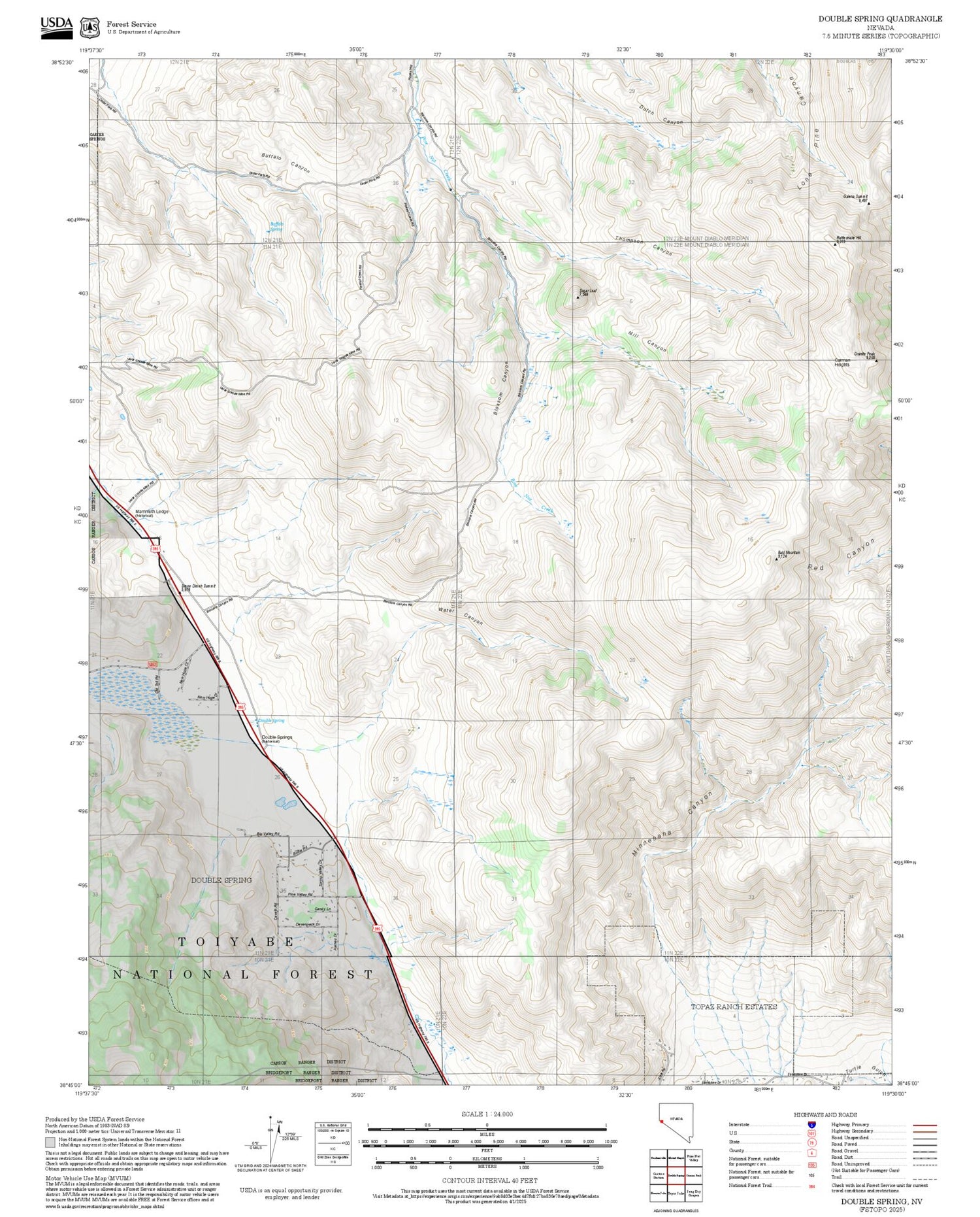 2025 Forest Service Topo Map of Double Spring Nevada