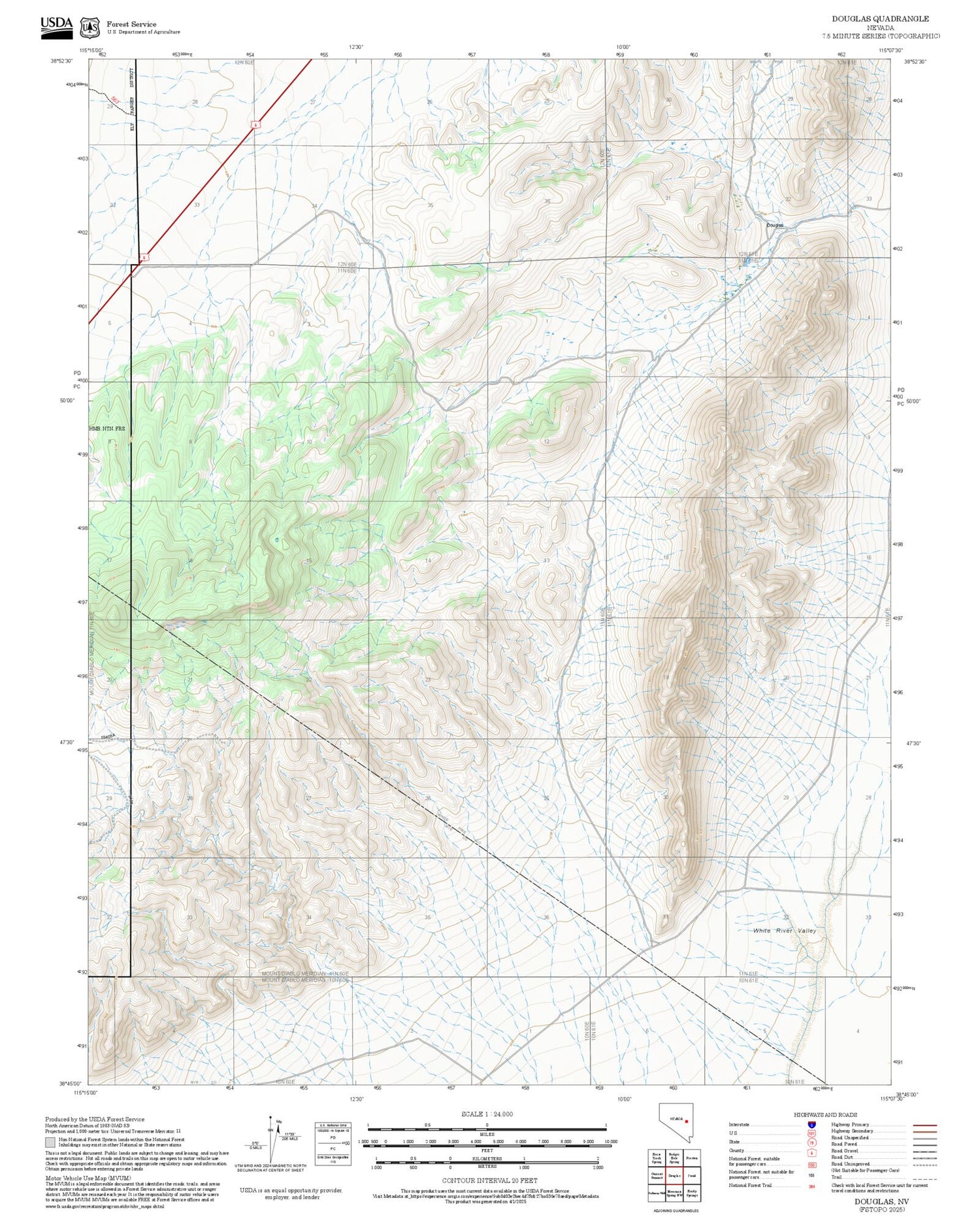 2025 Forest Service Topo Map of Douglas Nevada