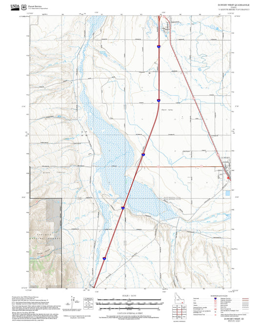 2025 Forest Service Topo Map of Downey West Idaho