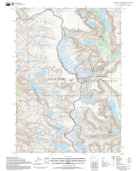 2025 Forest Service Topo Map of Downs Mountain Wyoming