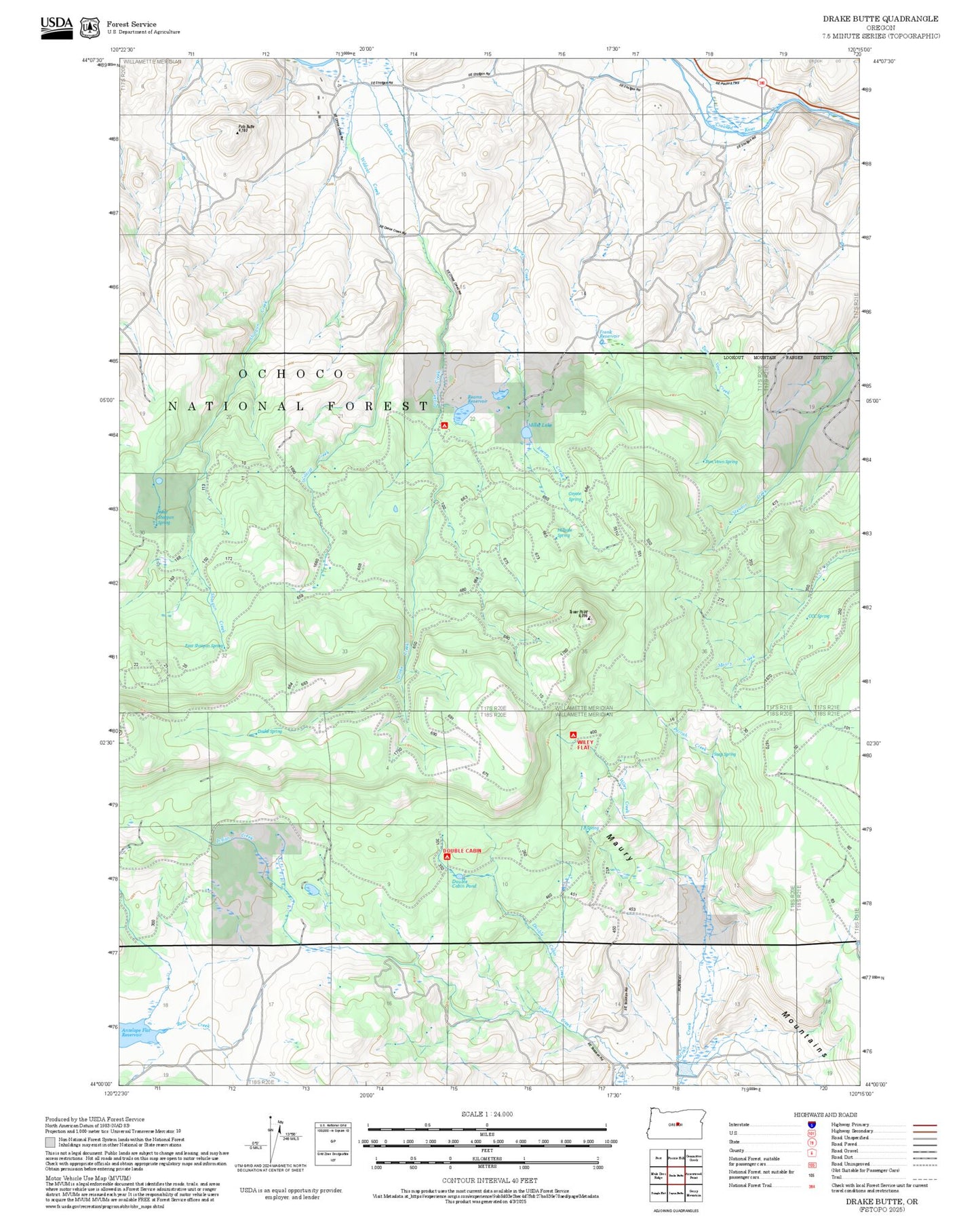 2025 Forest Service Topo Map of Drake Butte Oregon