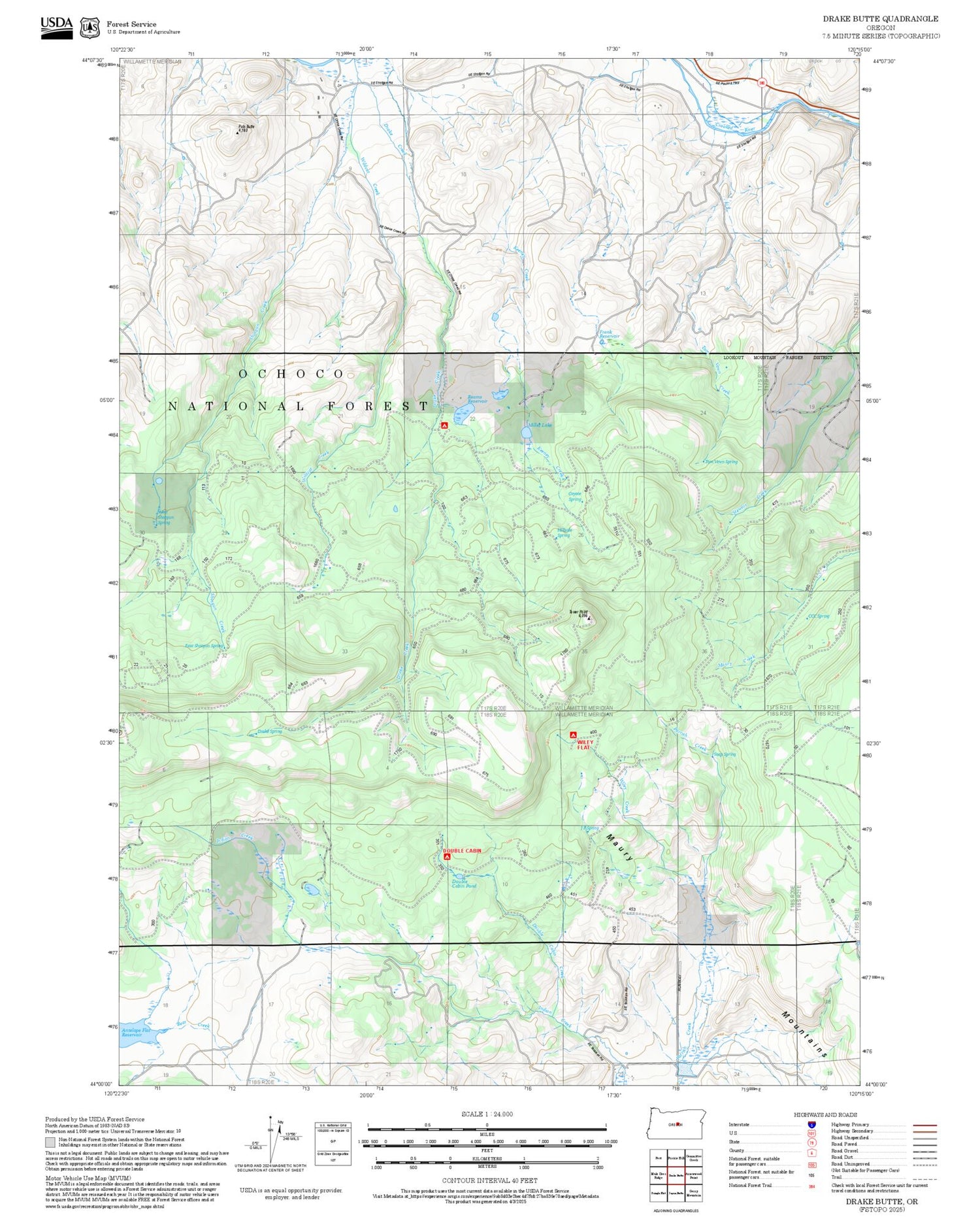 2025 Forest Service Topo Map of Drake Butte Oregon