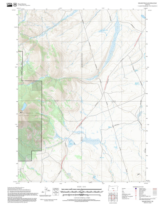 2025 Forest Service Topo Map of Drake Peak Oregon