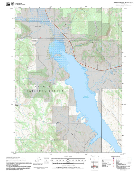 2025 Forest Service Topo Map of Drews Reservoir Oregon