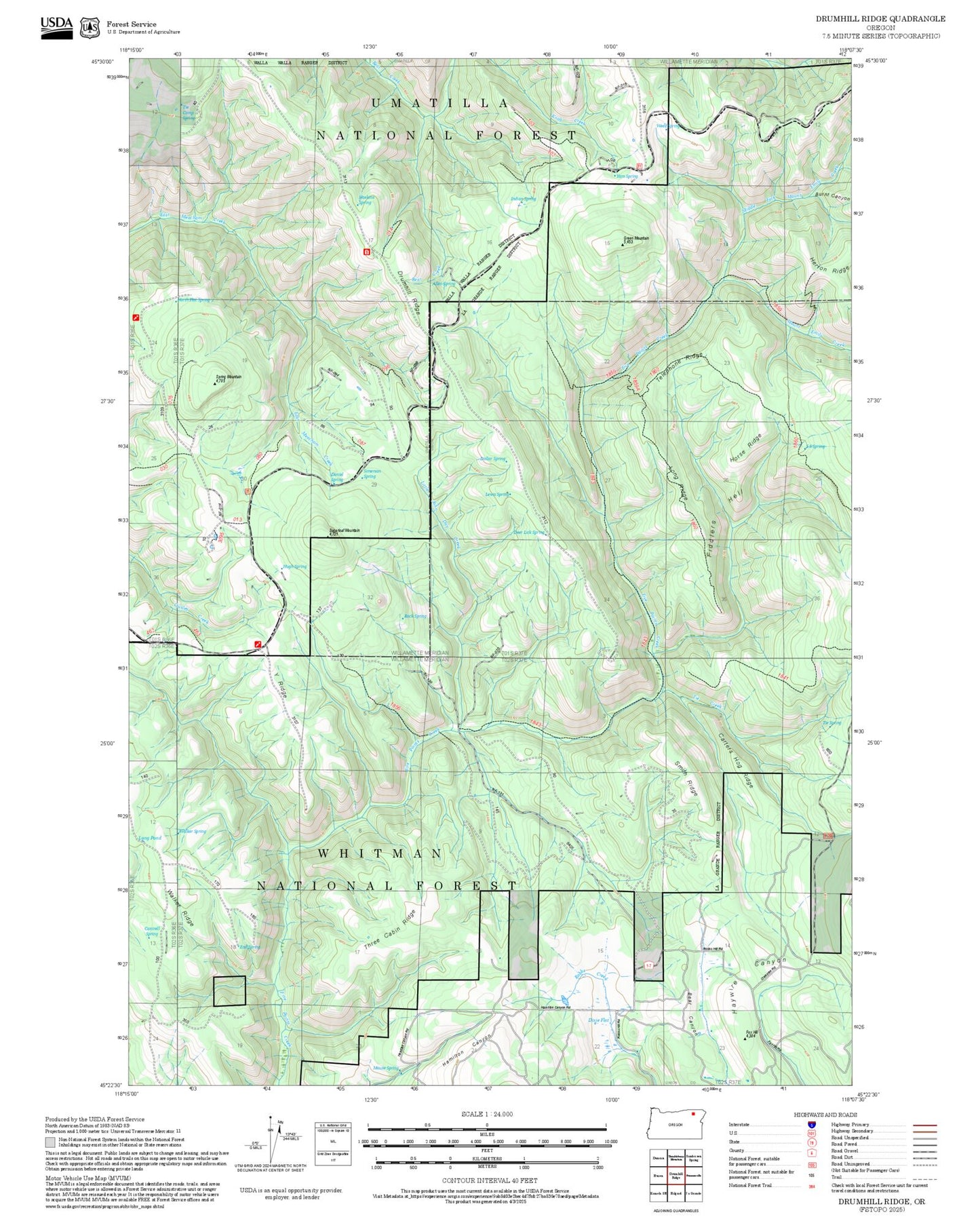 2025 Forest Service Topo Map of Drumhill Ridge Oregon