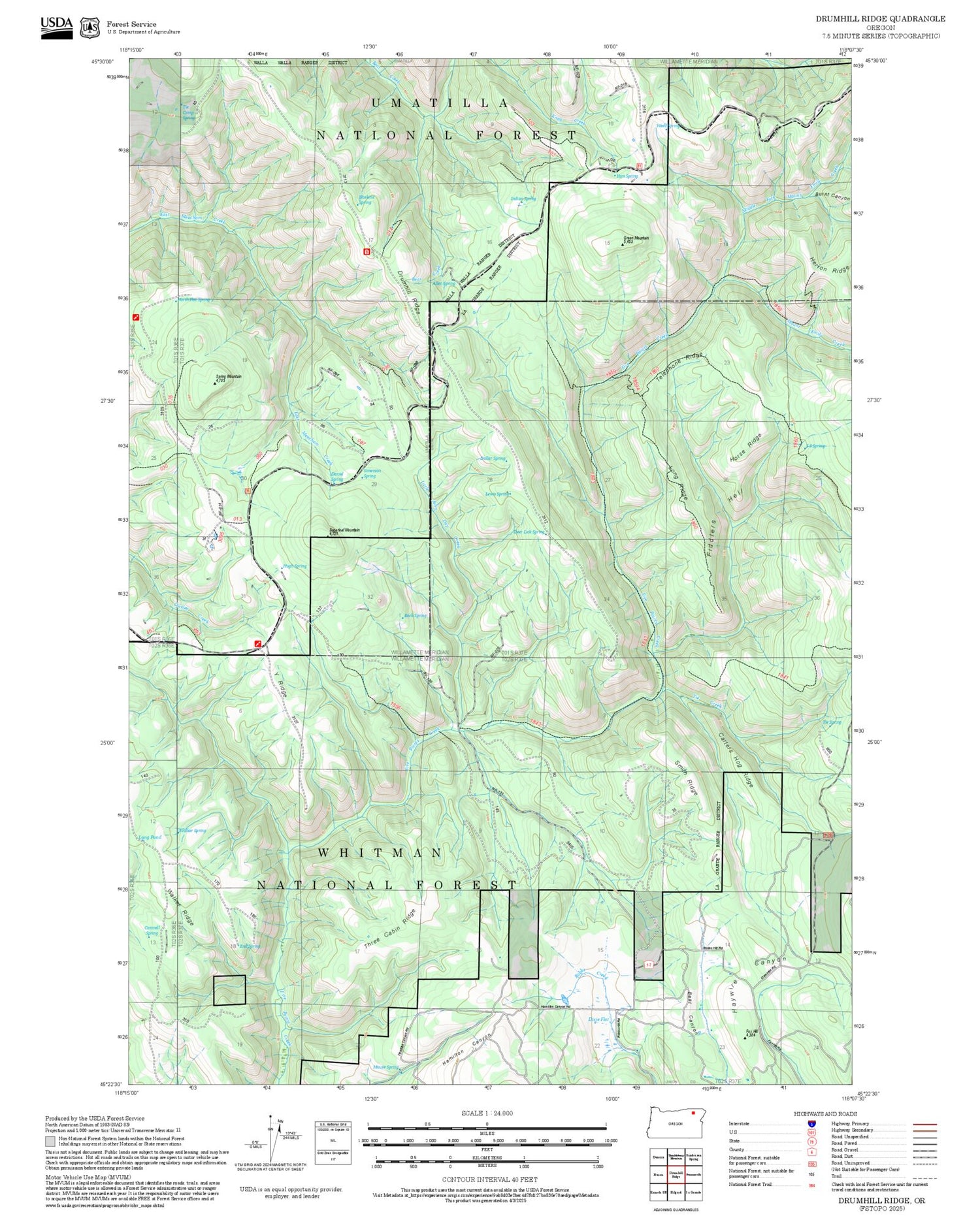 2025 Forest Service Topo Map of Drumhill Ridge Oregon