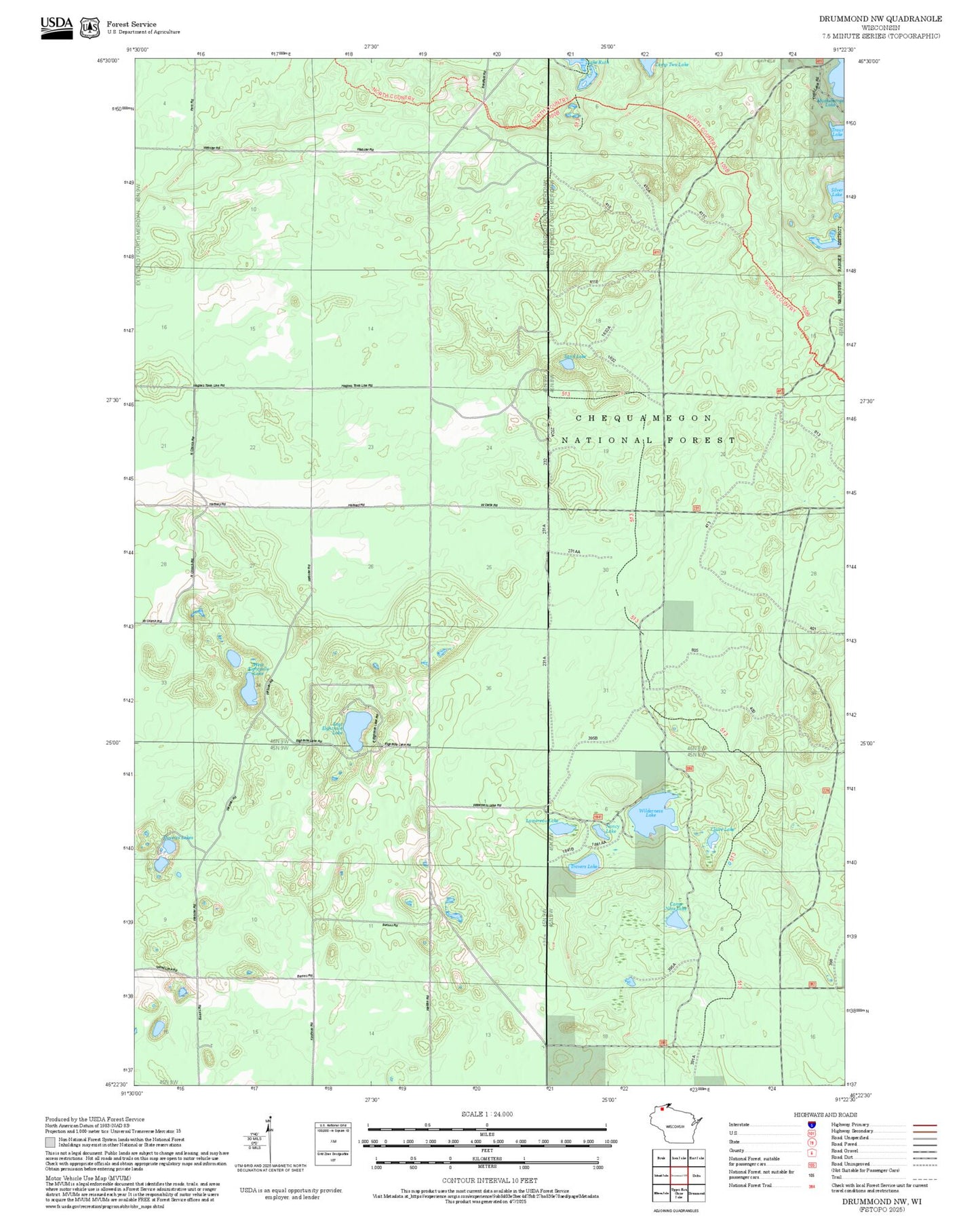 2025 Forest Service Topo Map of Drummond NW Wisconsin