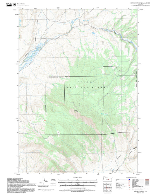 2025 Forest Service Topo Map of Dry Mountain Oregon