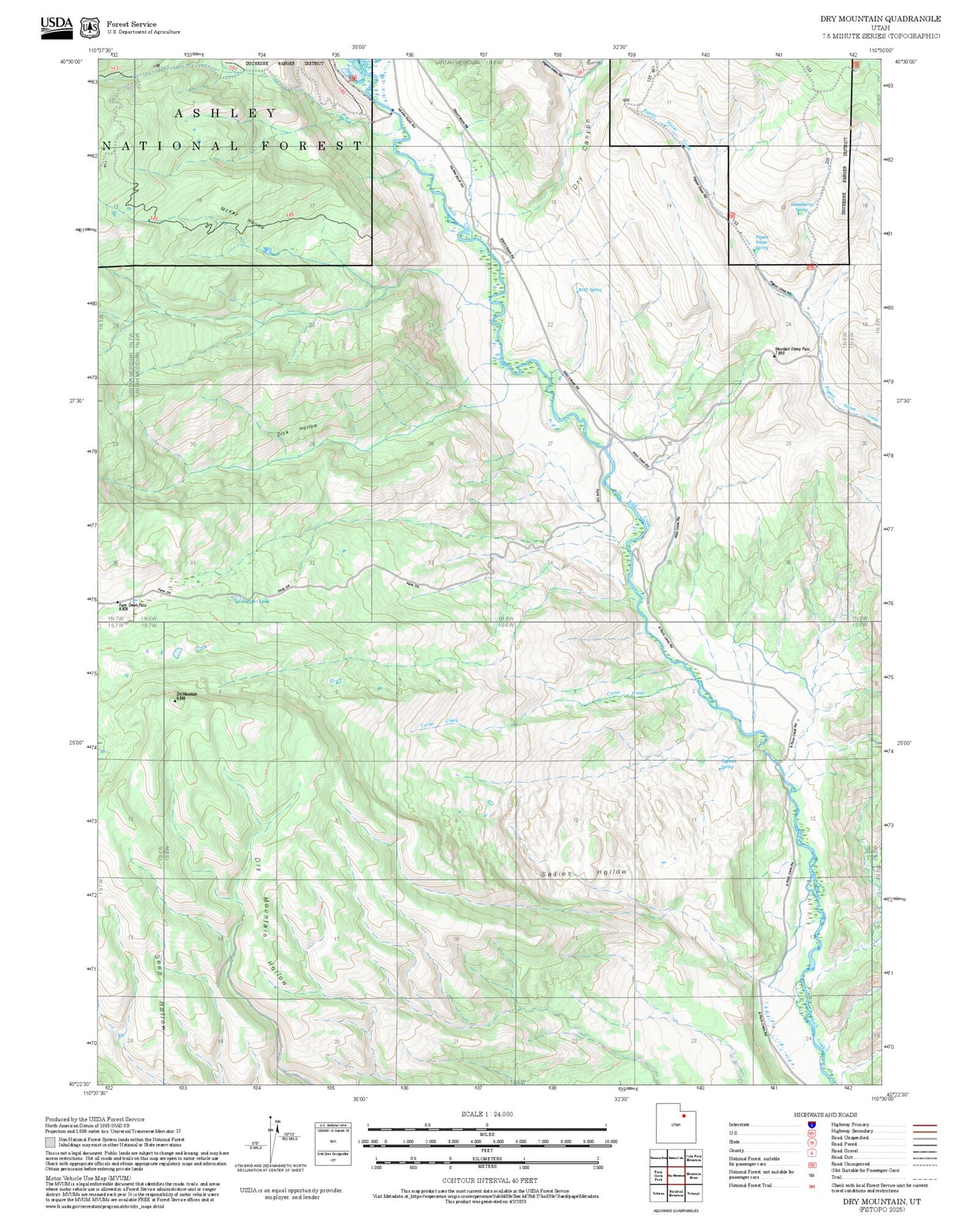 2025 Forest Service Topo Map of Dry Mountain Utah