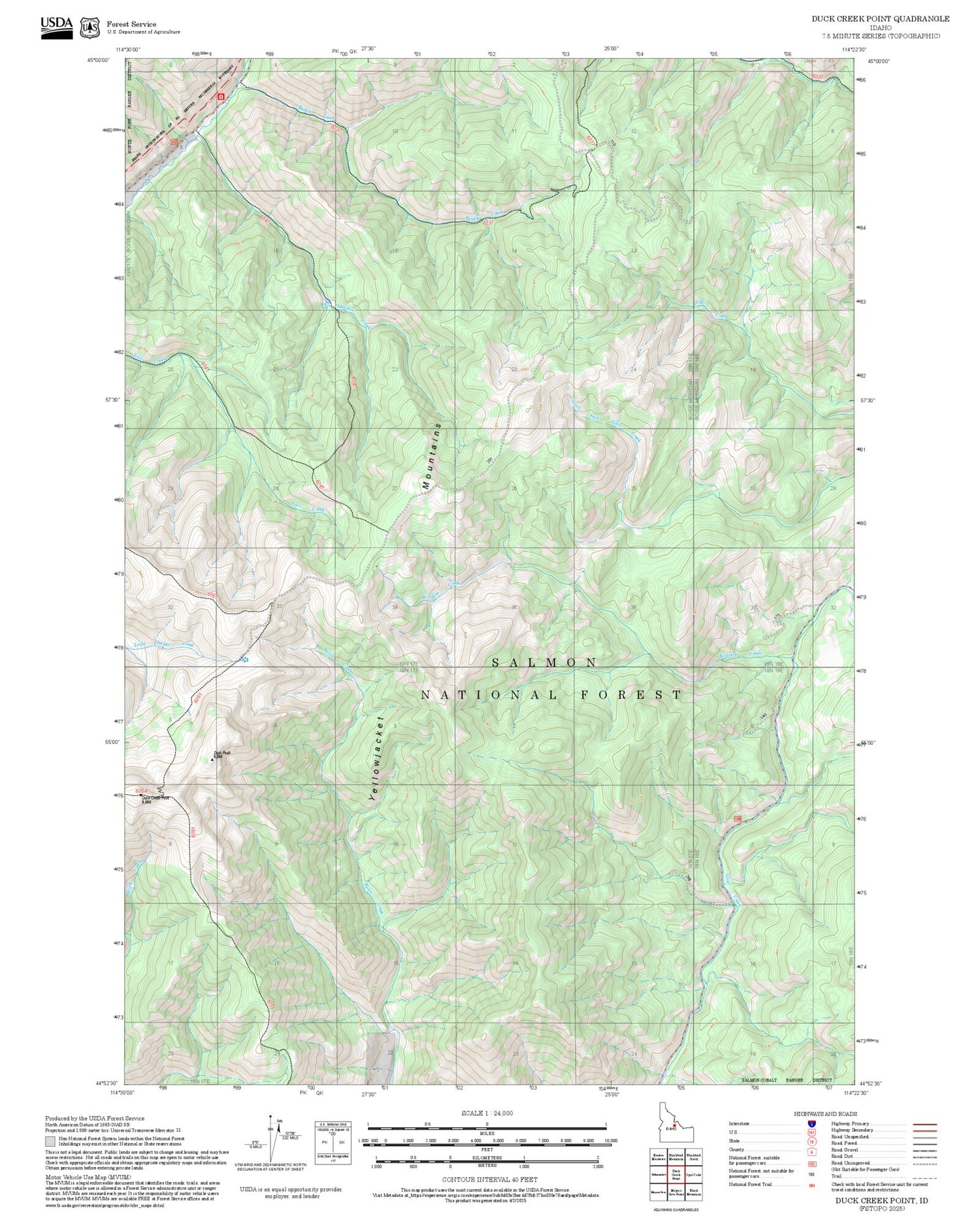 2025 Forest Service Topo Map of Duck Creek Point Idaho