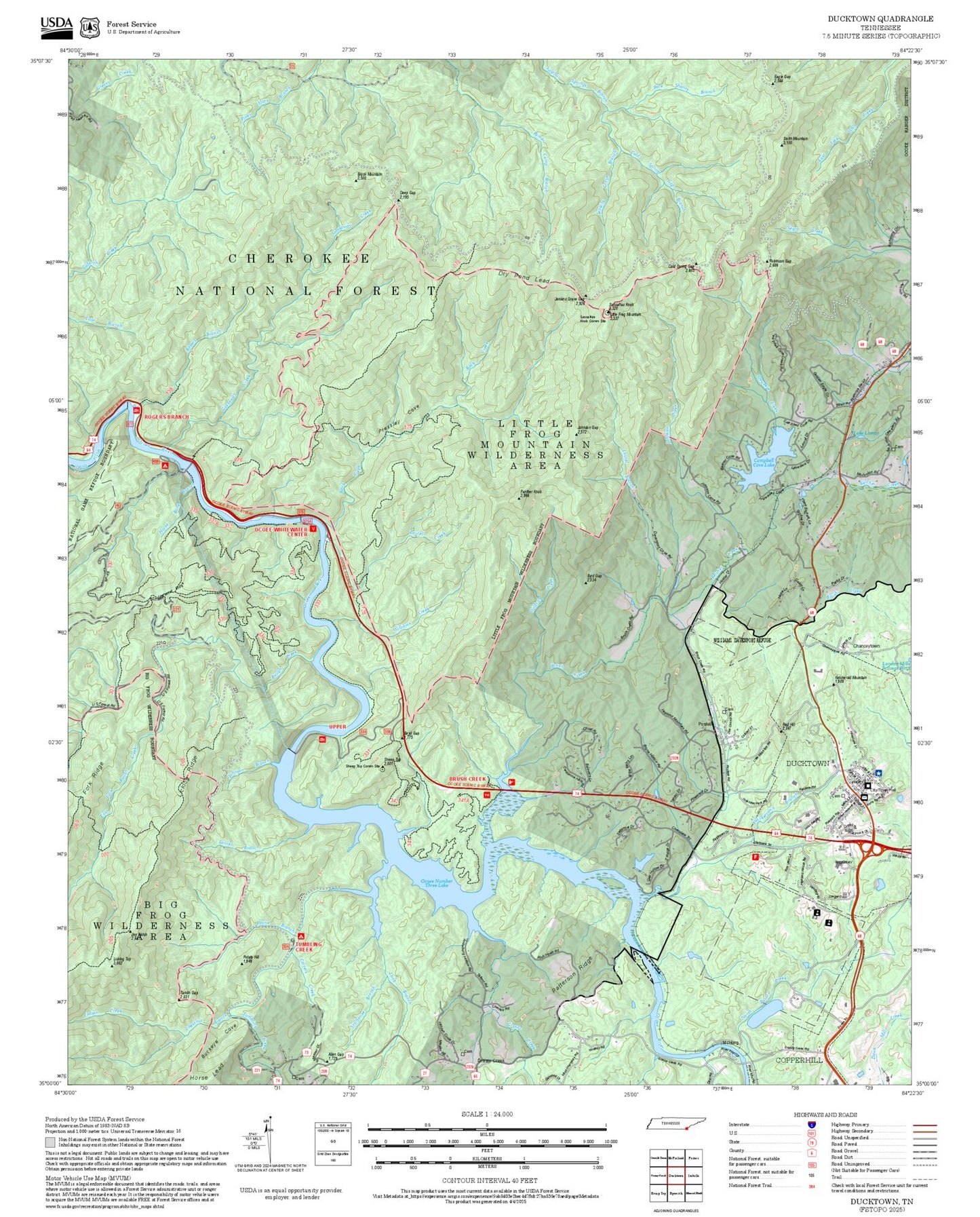 2025 Forest Service Topo Map of Ducktown Tennessee