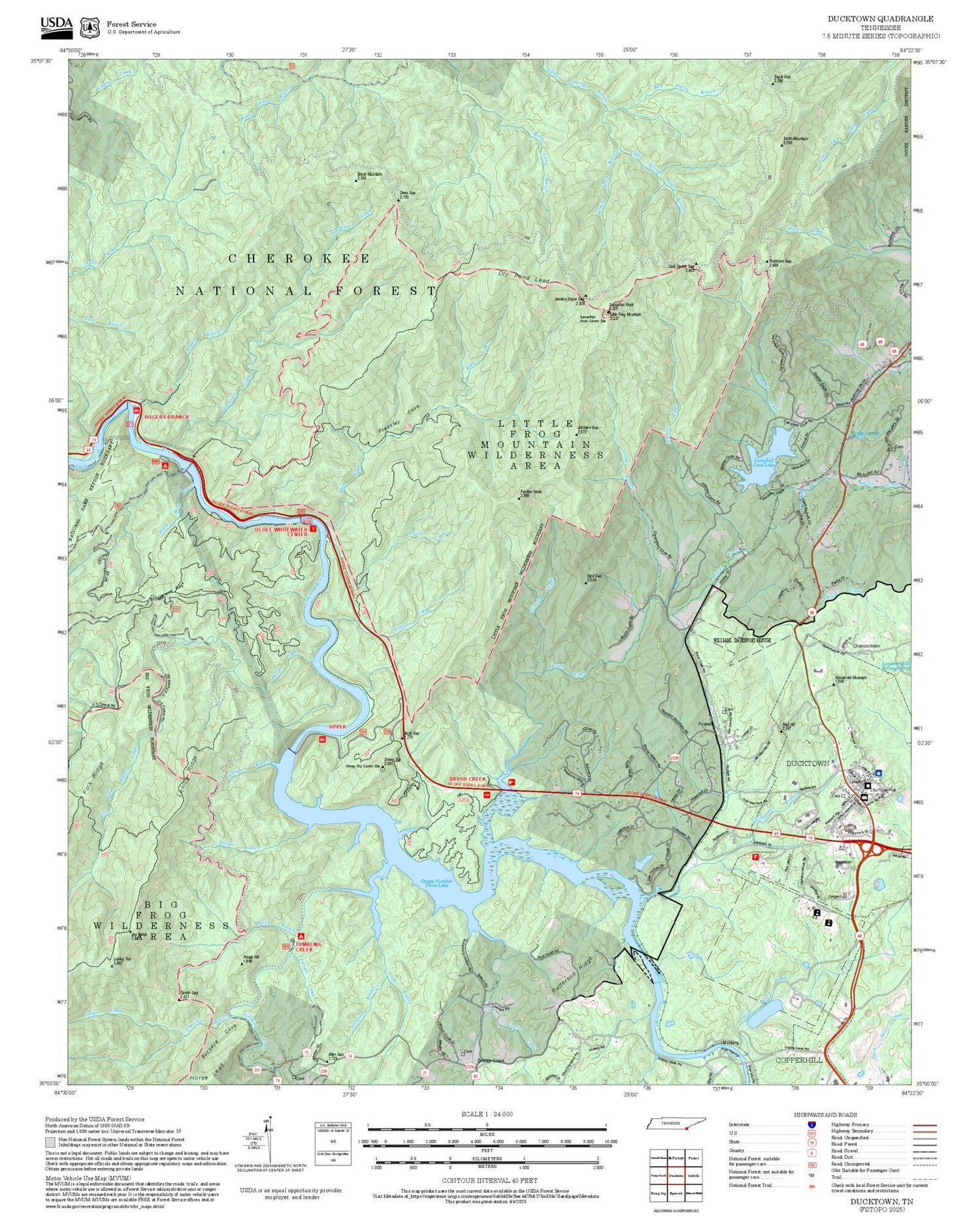 2025 Forest Service Topo Map of Ducktown Tennessee