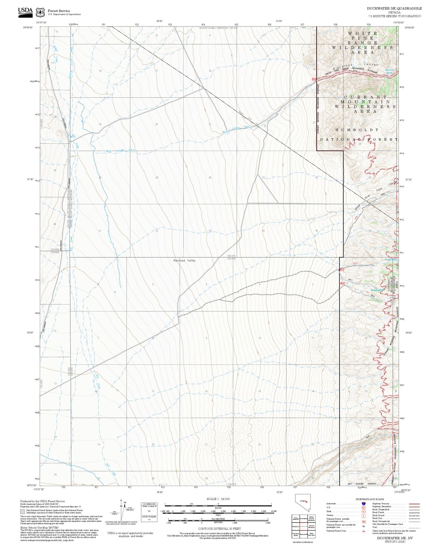 2025 Forest Service Topo Map of Duckwater NE Nevada