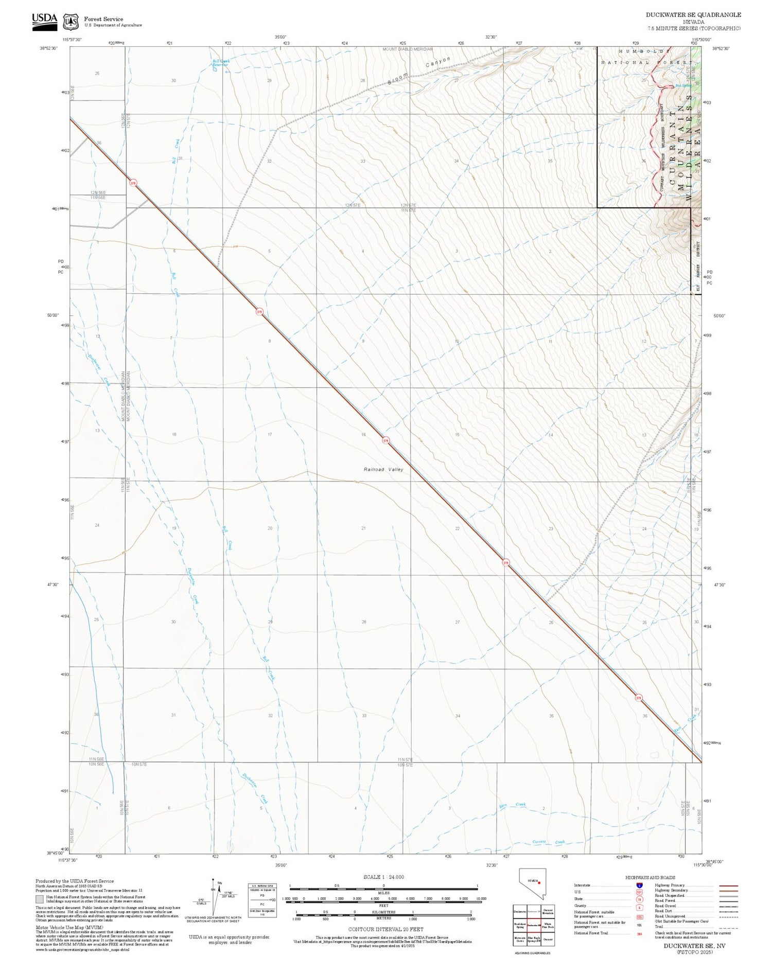 2025 Forest Service Topo Map of Duckwater SE Nevada