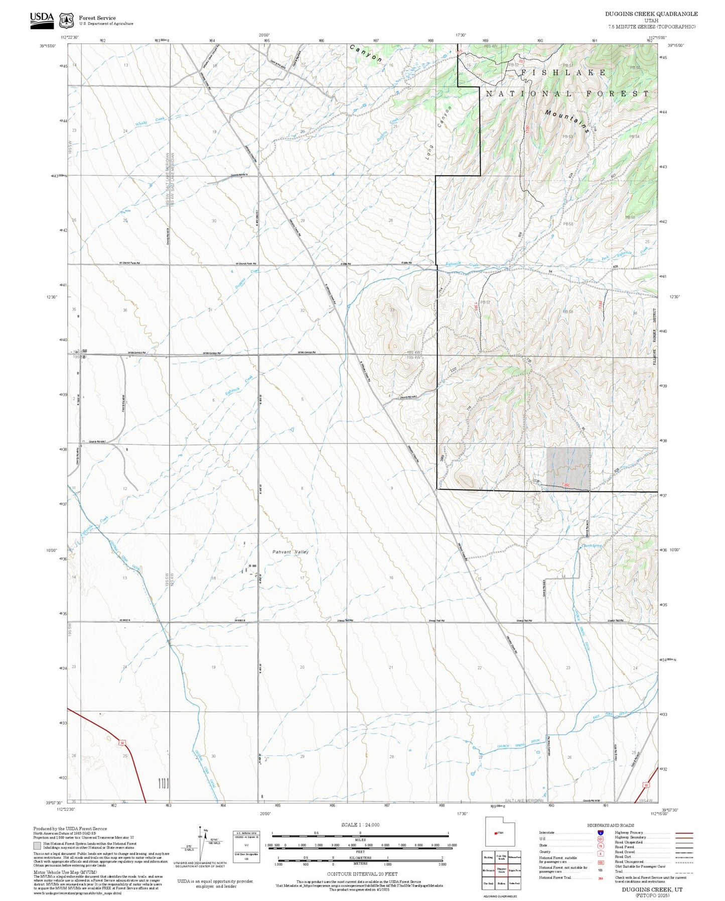 2025 Forest Service Topo Map of Duggins Creek Utah