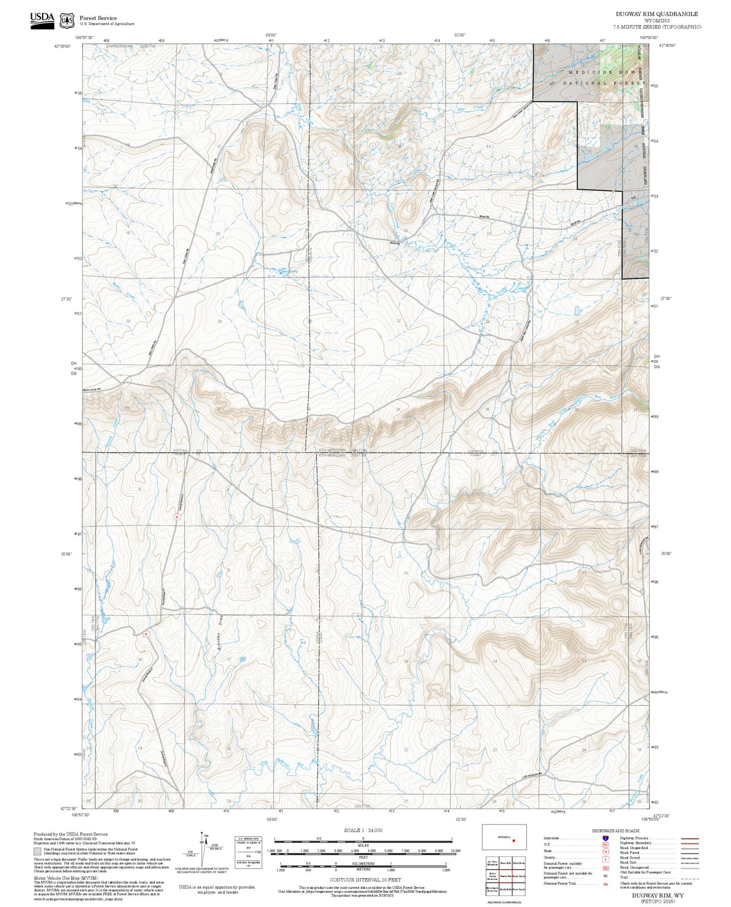 2025 Forest Service Topo Map of Dugway Rim Wyoming