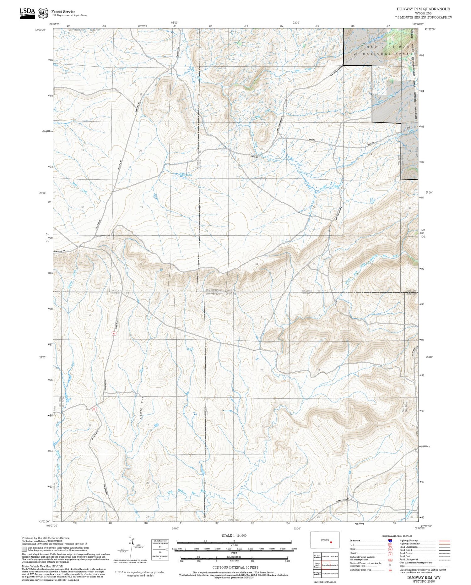 2025 Forest Service Topo Map of Dugway Rim Wyoming