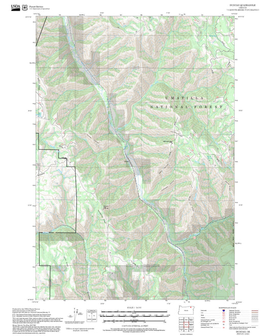 2025 Forest Service Topo Map of Duncan Oregon