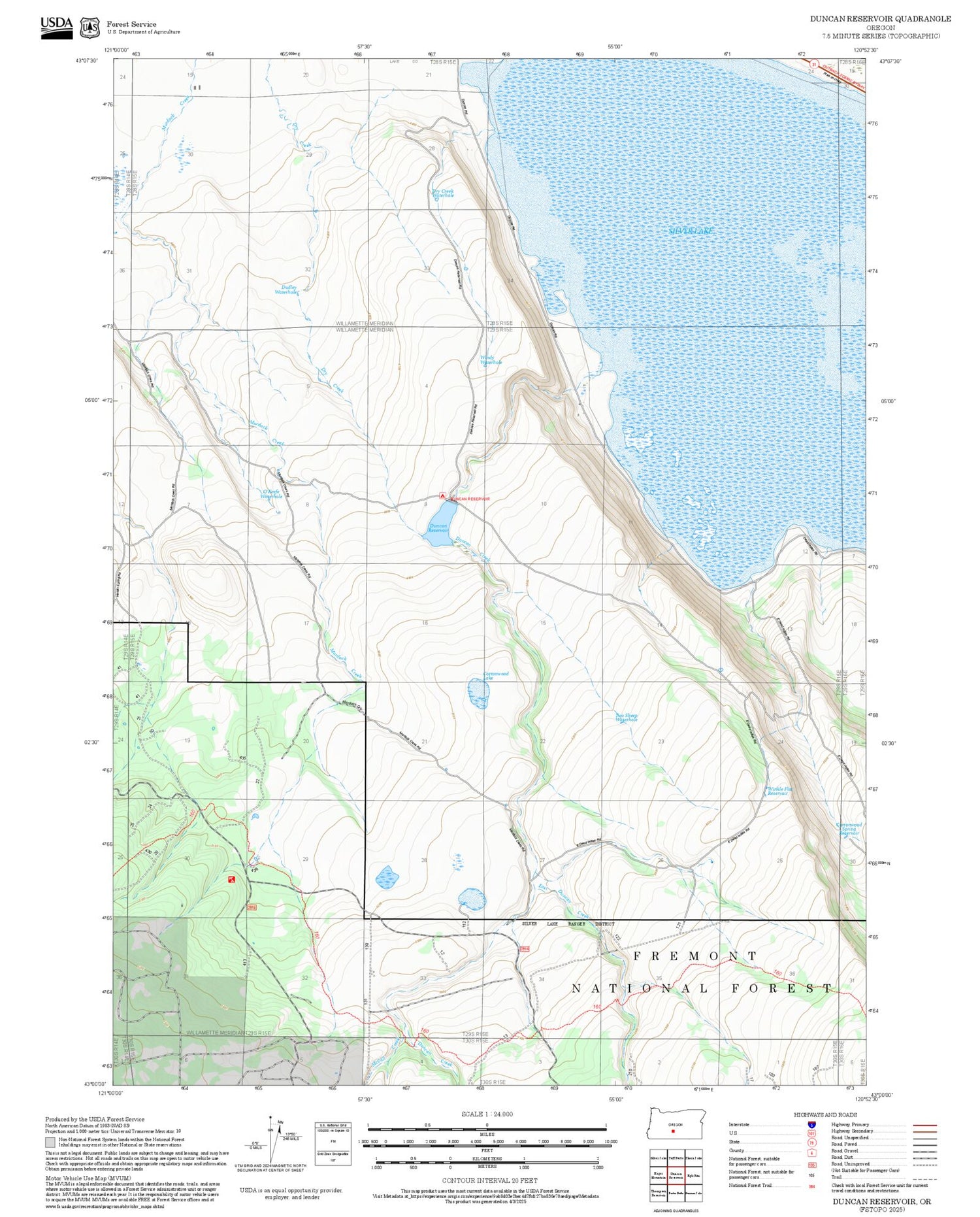 2025 Forest Service Topo Map of Duncan Reservoir Oregon