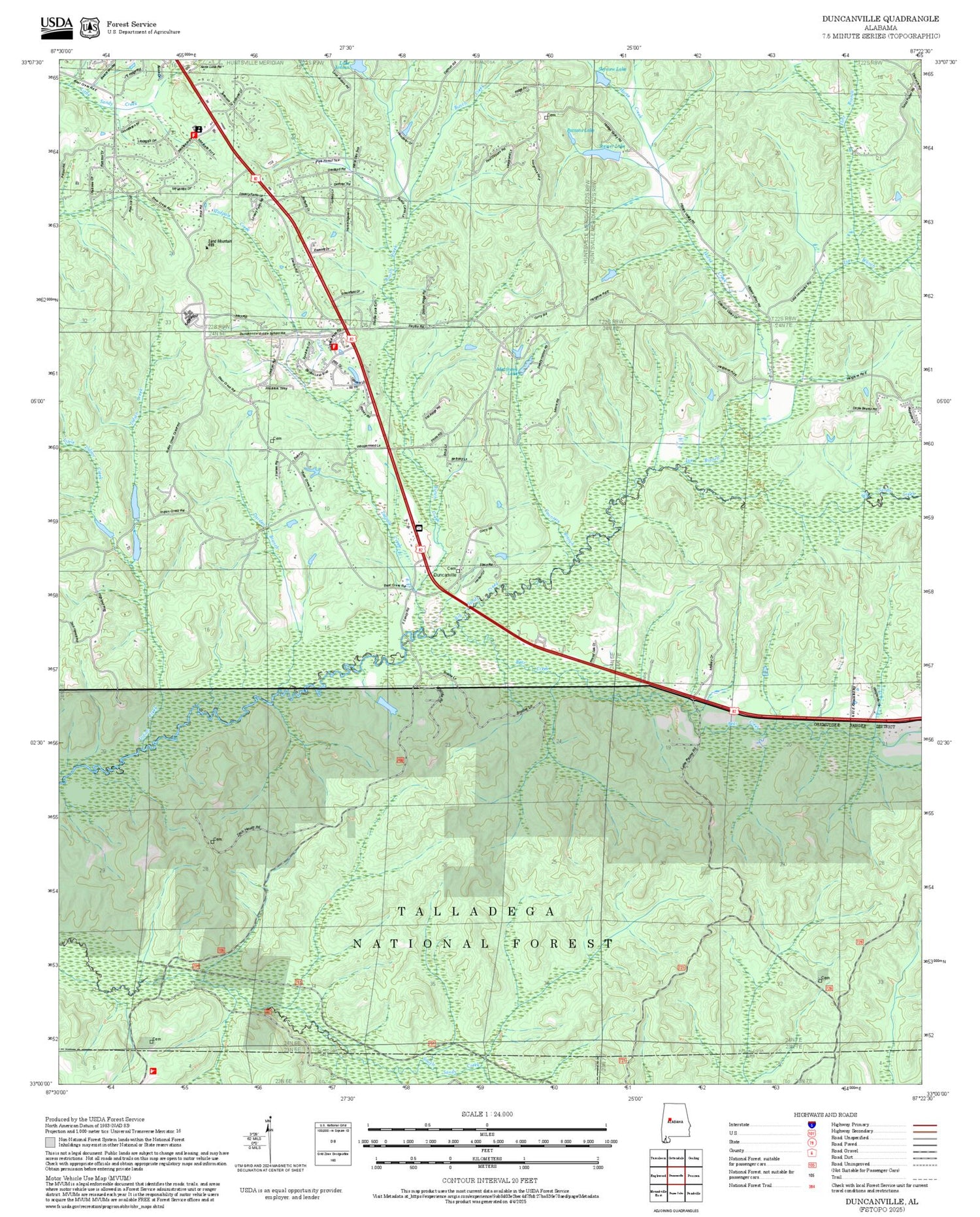 2025 Forest Service Topo Map of Duncanville Alabama