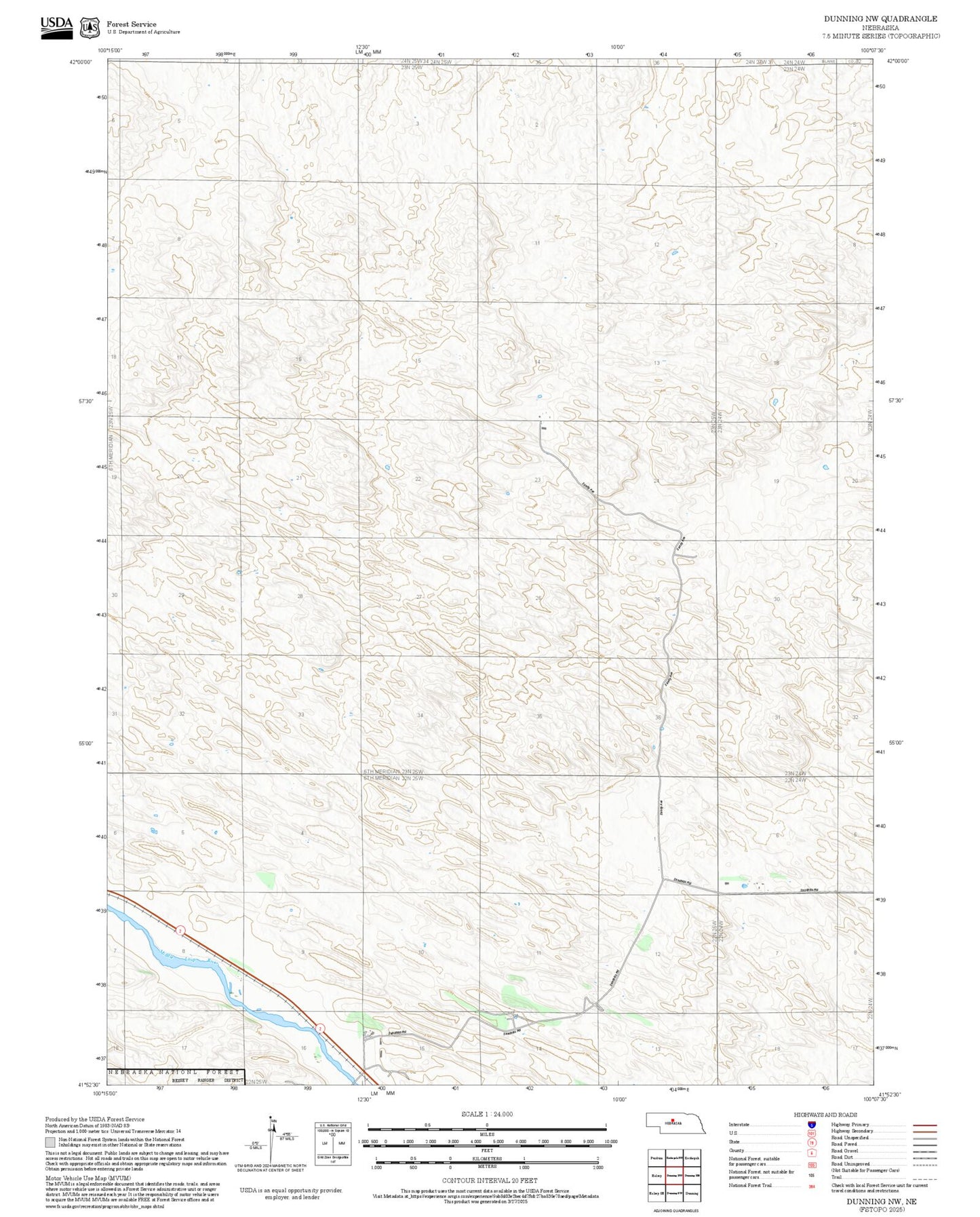 2025 Forest Service Topo Map of Dunning NW Nebraska