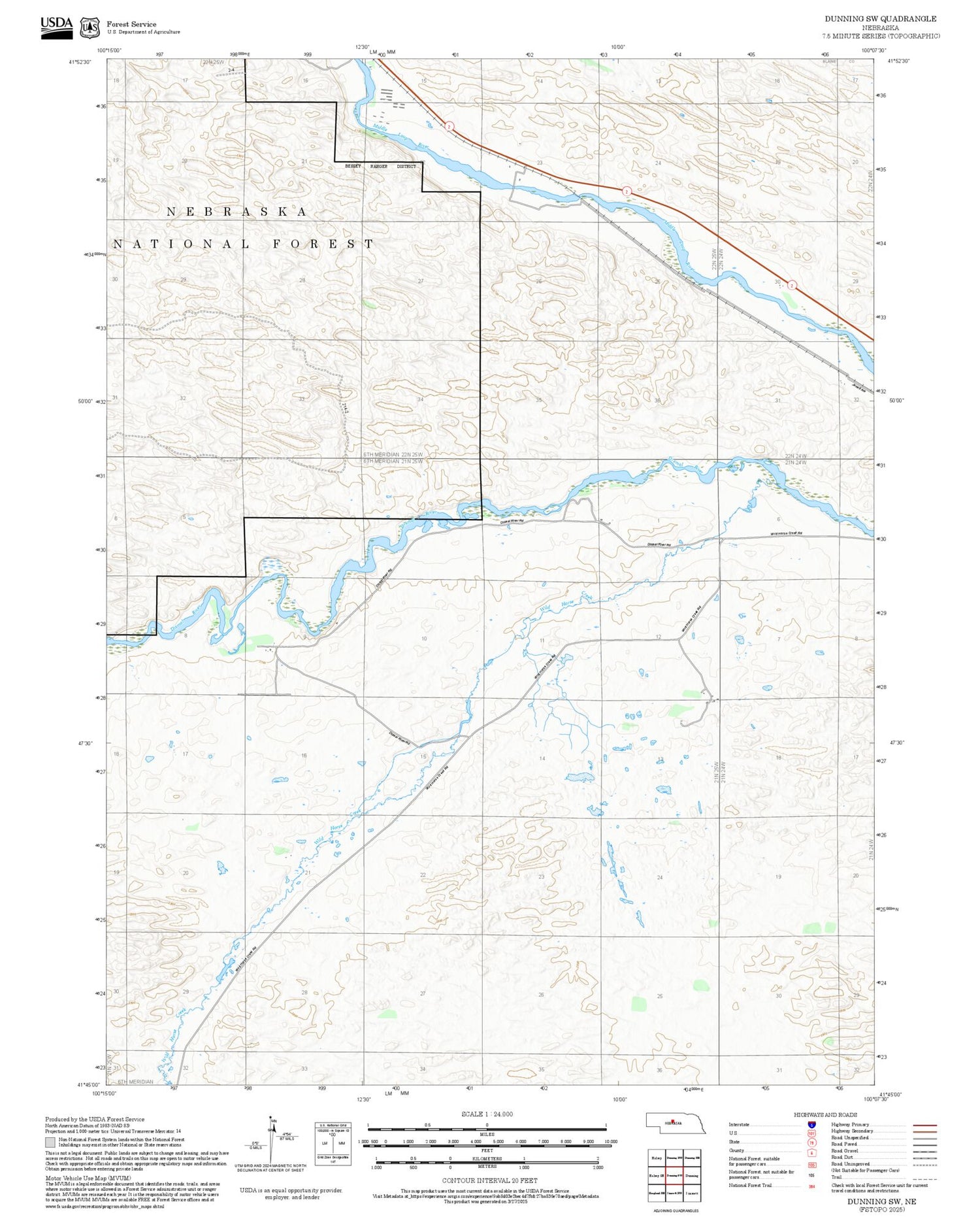 2025 Forest Service Topo Map of Dunning SW Nebraska