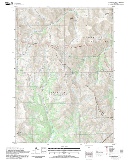 2025 Forest Service Topo Map of Dunrud Peak Wyoming