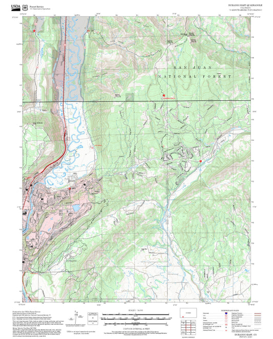 2025 Forest Service Topo Map of Durango East Colorado