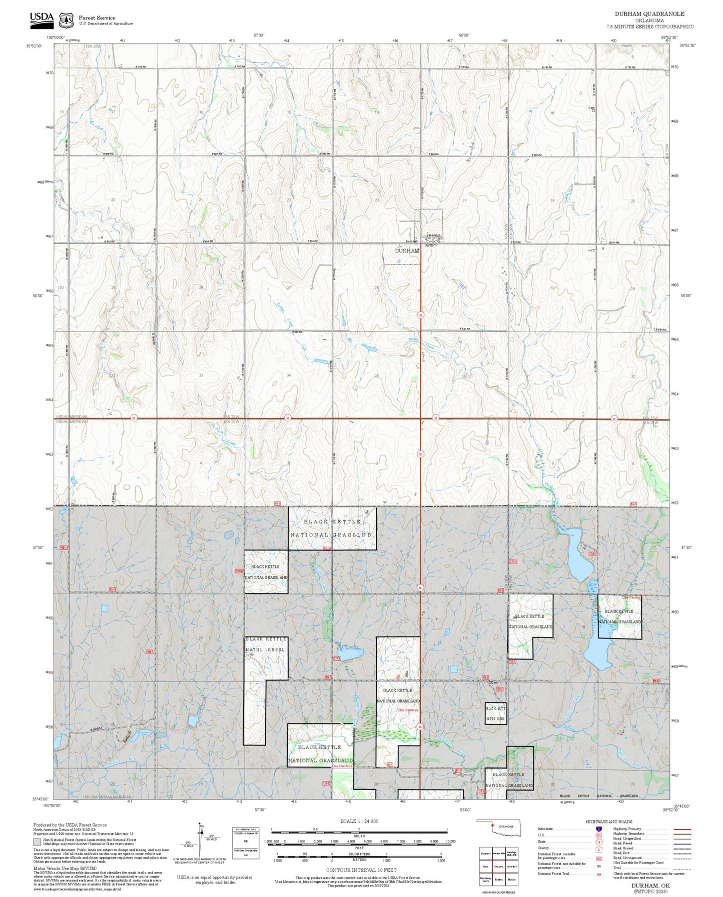 2025 Forest Service Topo Map of Durham Oklahoma
