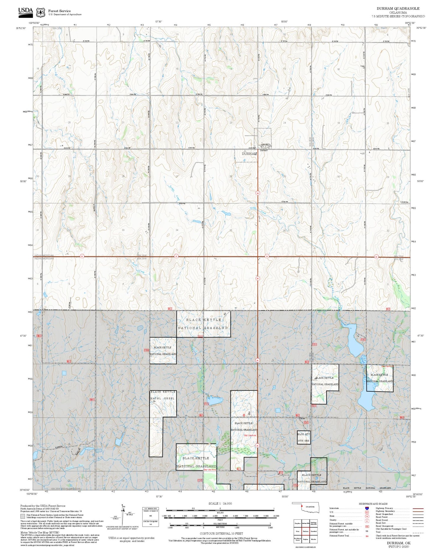2025 Forest Service Topo Map of Durham Oklahoma