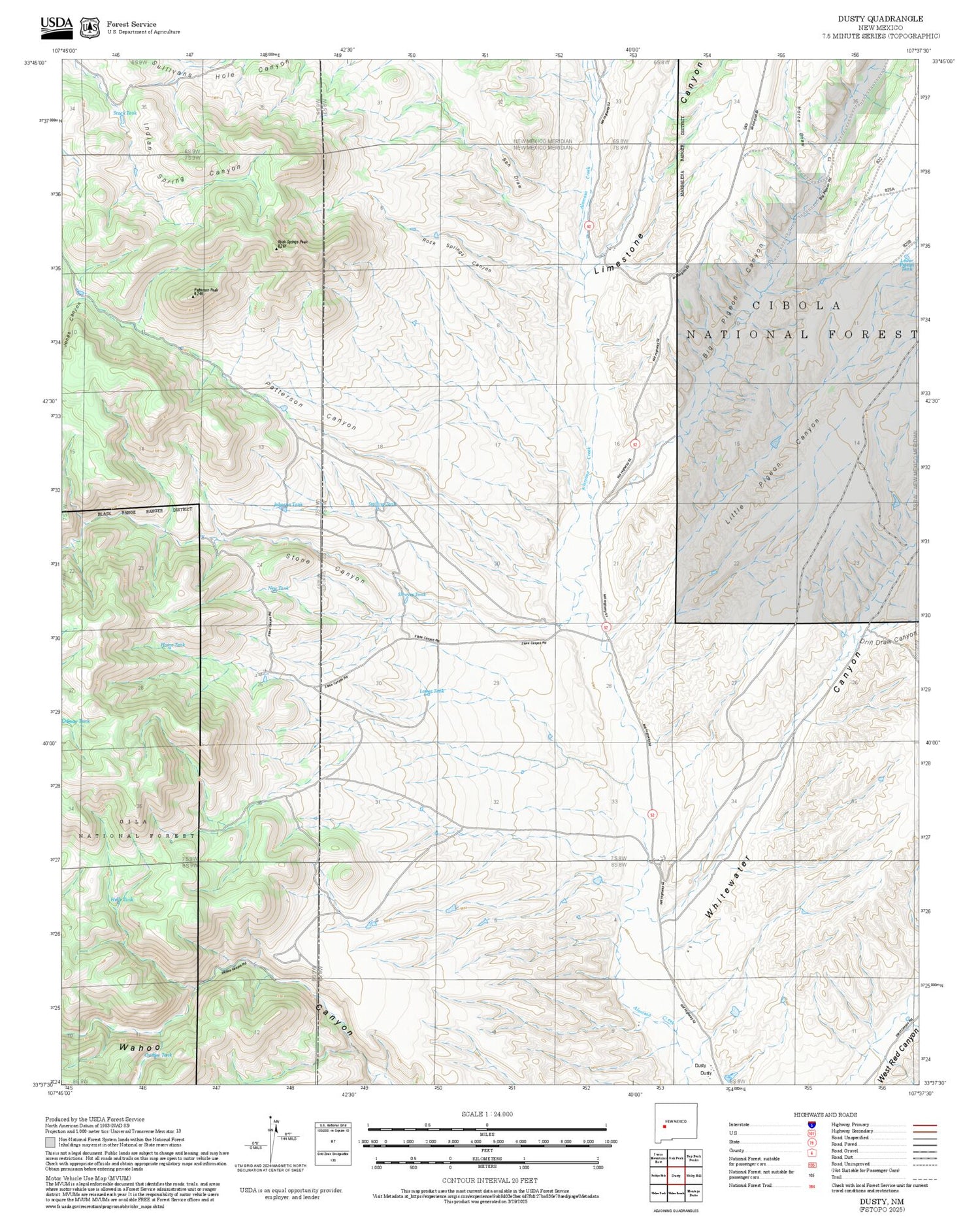 2025 Forest Service Topo Map of Dusty New Mexico