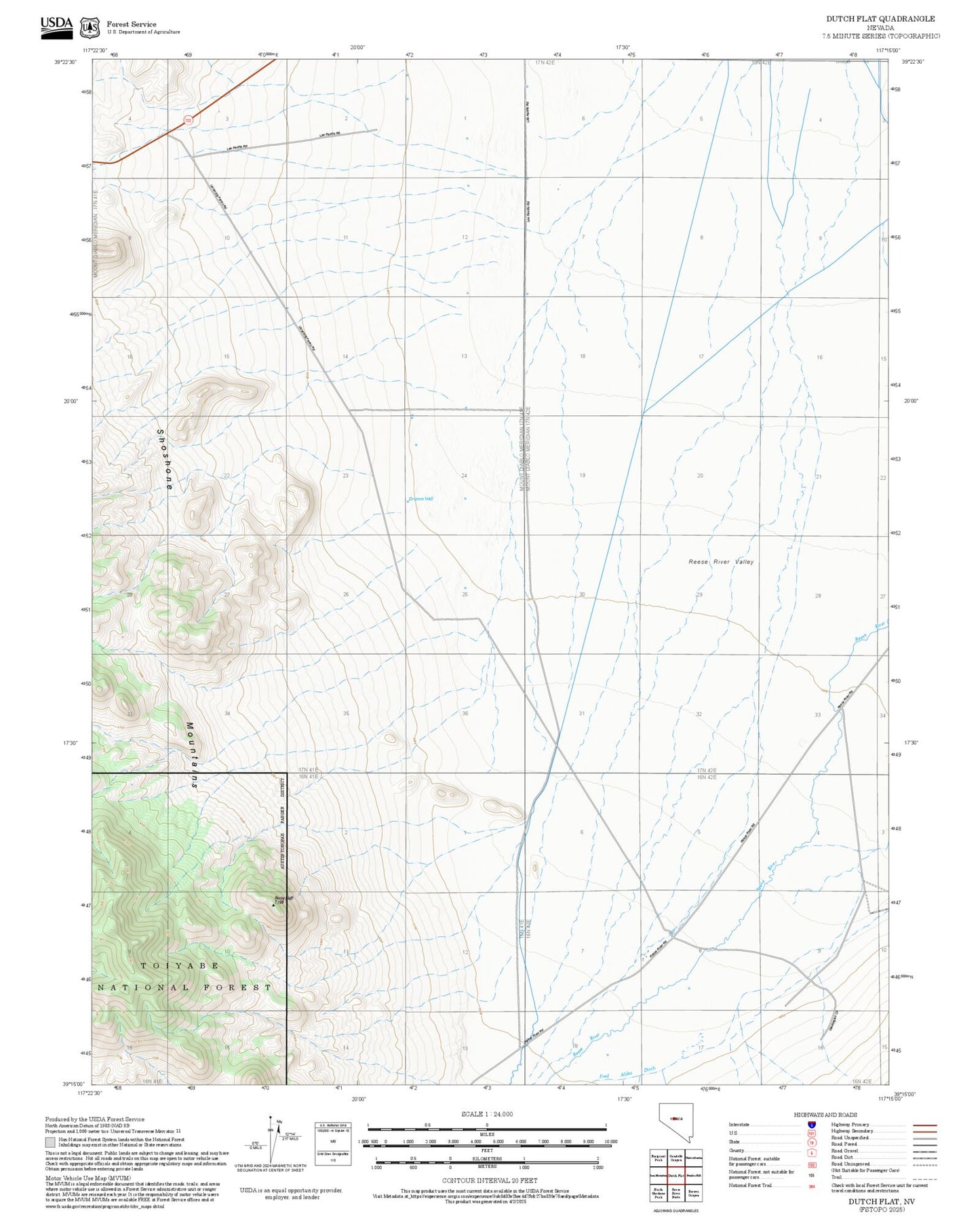 2025 Forest Service Topo Map of Dutch Flat Nevada