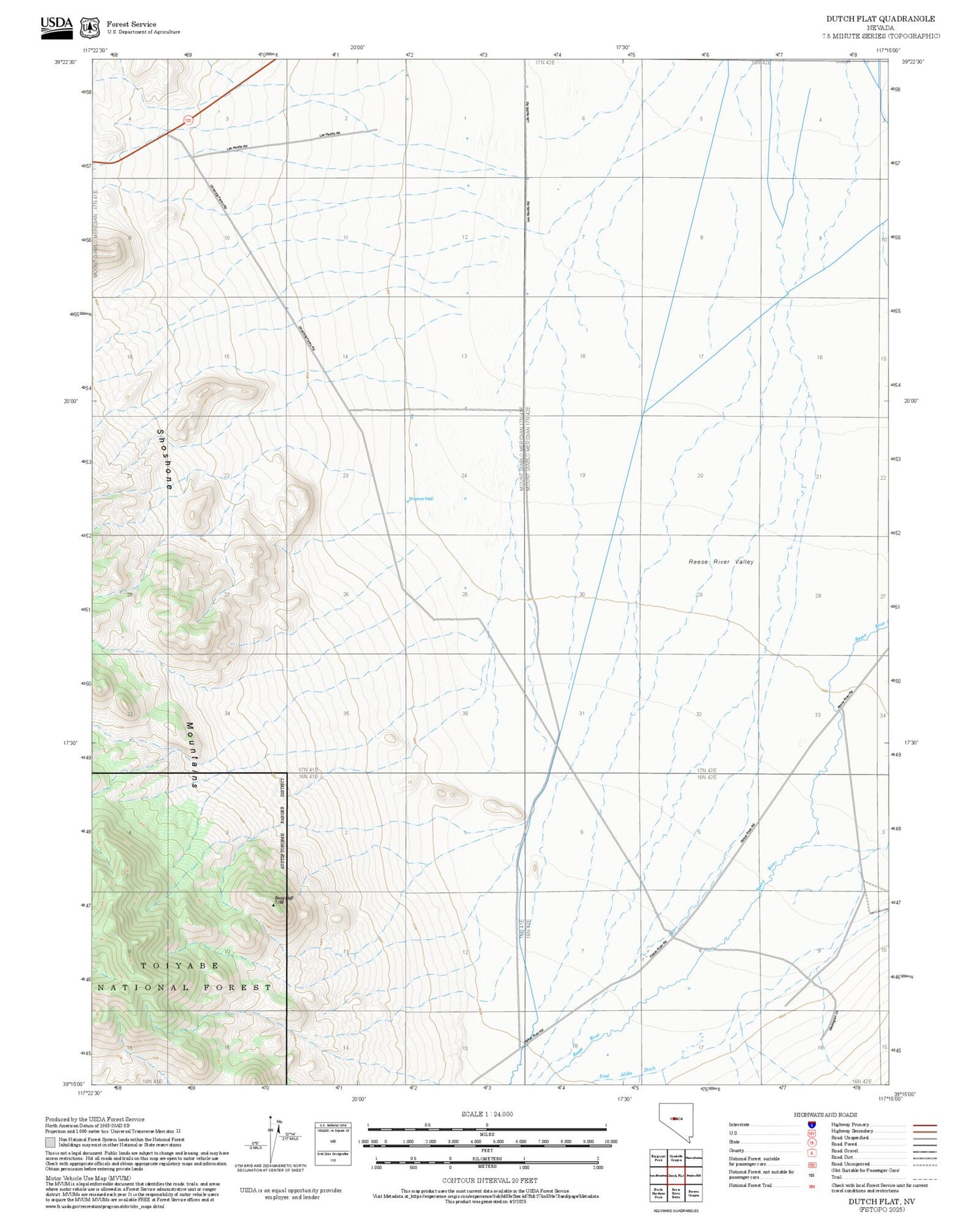 2025 Forest Service Topo Map of Dutch Flat Nevada