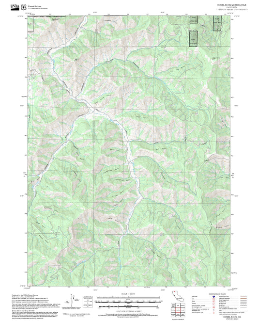 2025 Forest Service Topo Map of Duzel Rock California