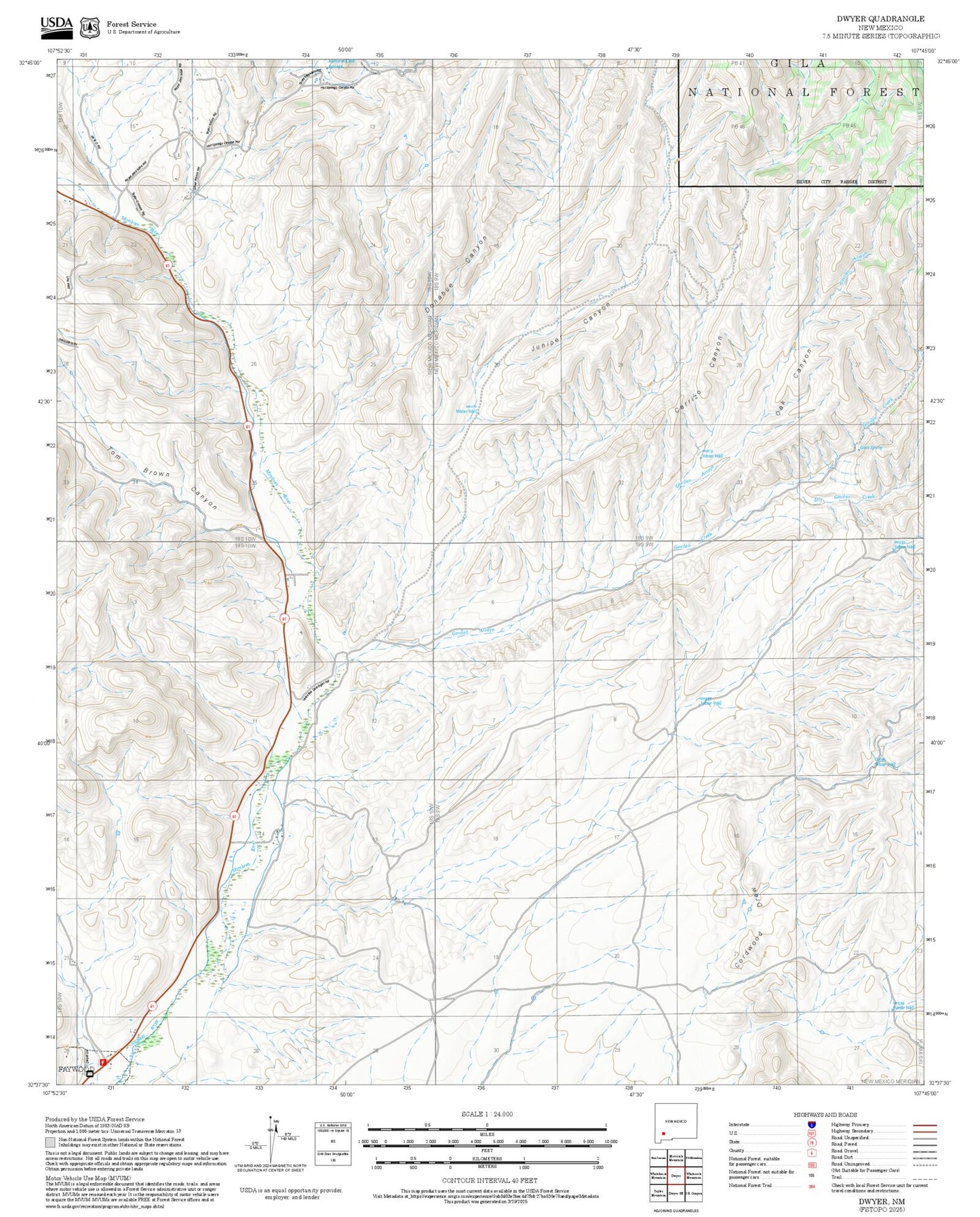 2025 Forest Service Topo Map of Dwyer New Mexico