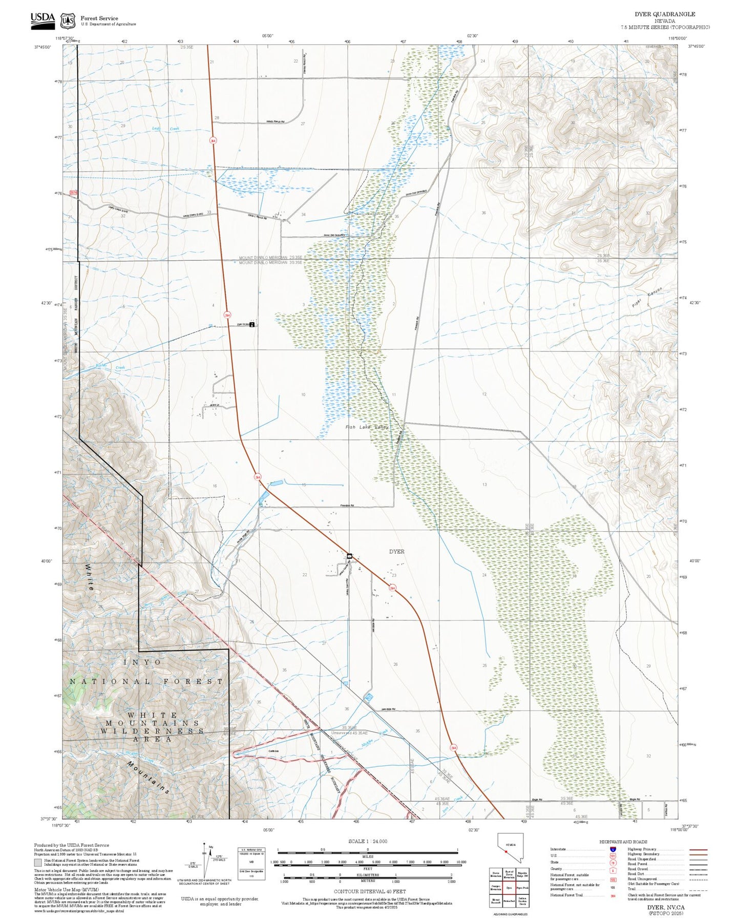 2025 Forest Service Topo Map of Dyer Nevada