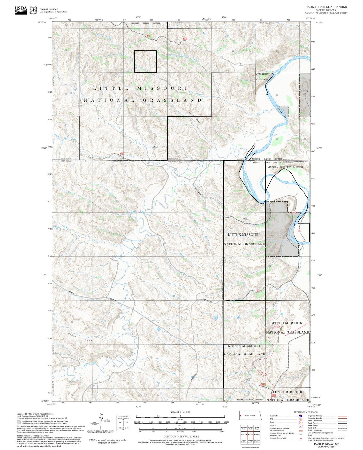 2025 Forest Service Topo Map of Eagle Draw North Dakota