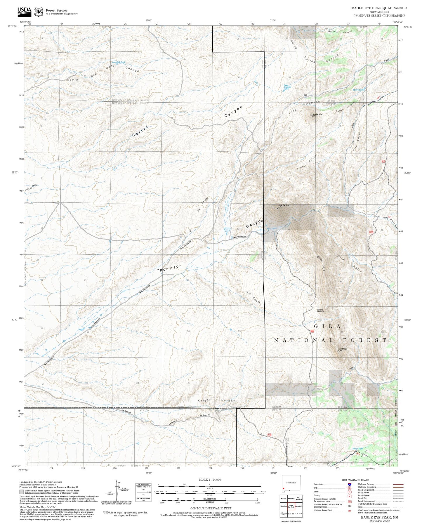 2025 Forest Service Topo Map of Eagle Eye Peak New Mexico